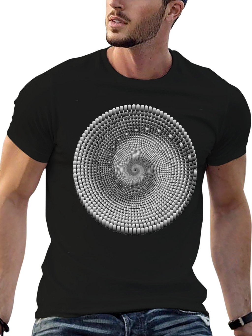 Optical Illusion Spiral T-Shirt - Black