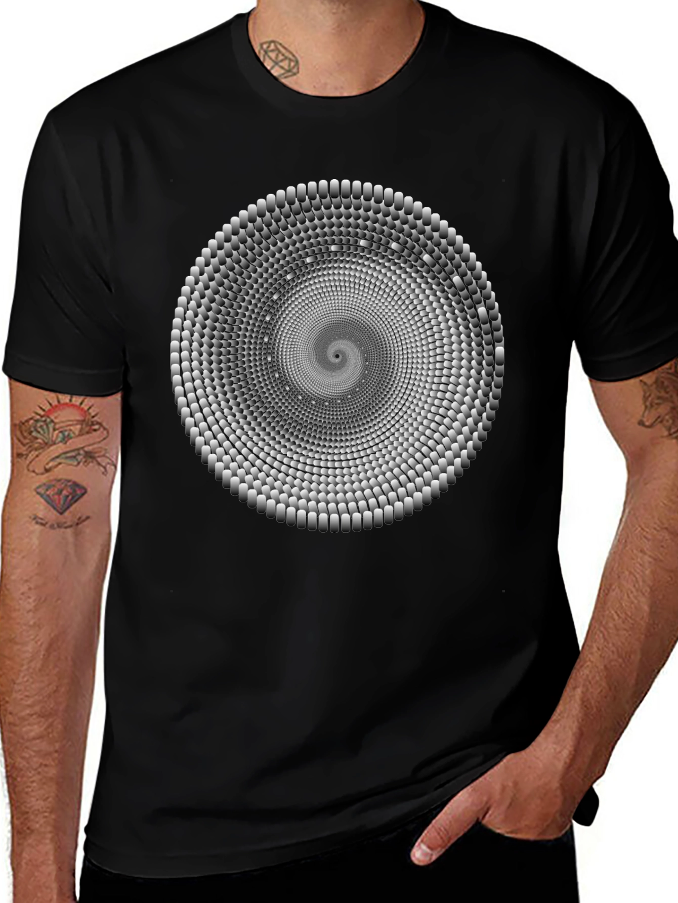 Optical Illusion Spiral T-Shirt - Black
