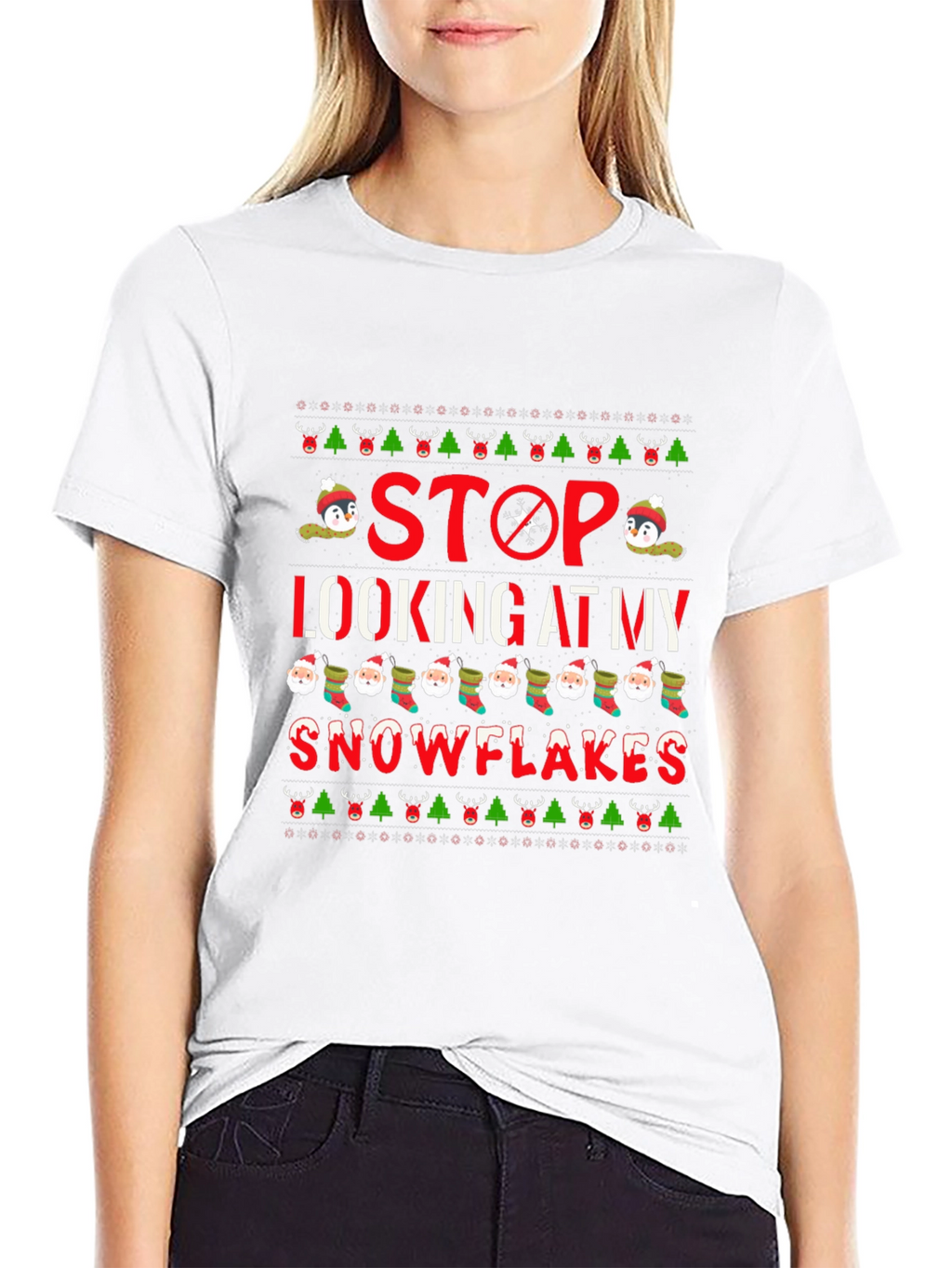 Stop Looking At My Snowflakes Christmas Graphic Tee