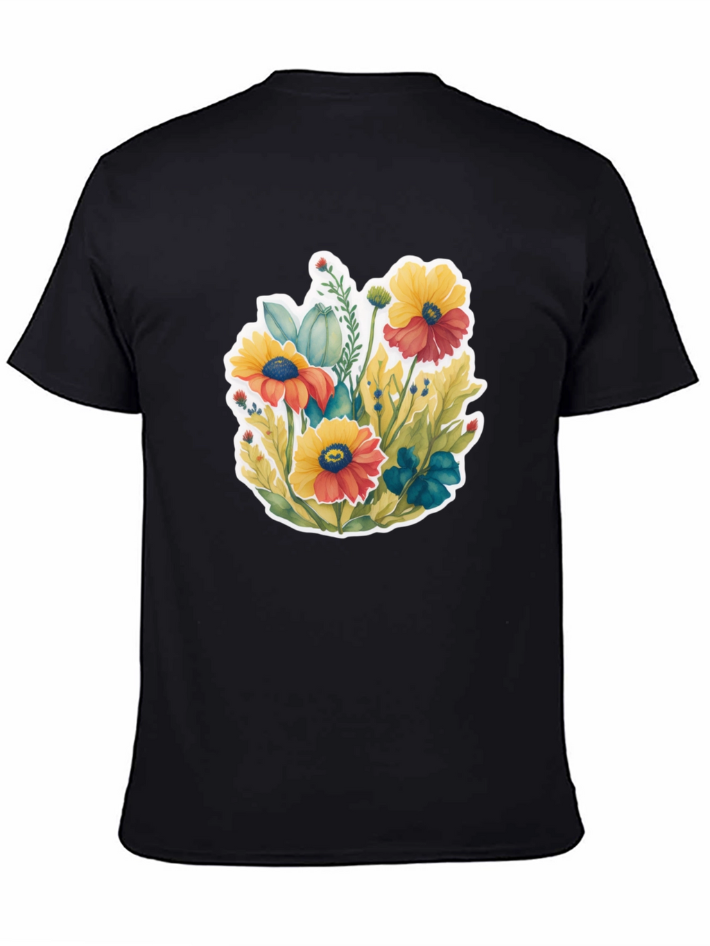 Floral Graphic Tee - Black Cotton Blend T-Shirt