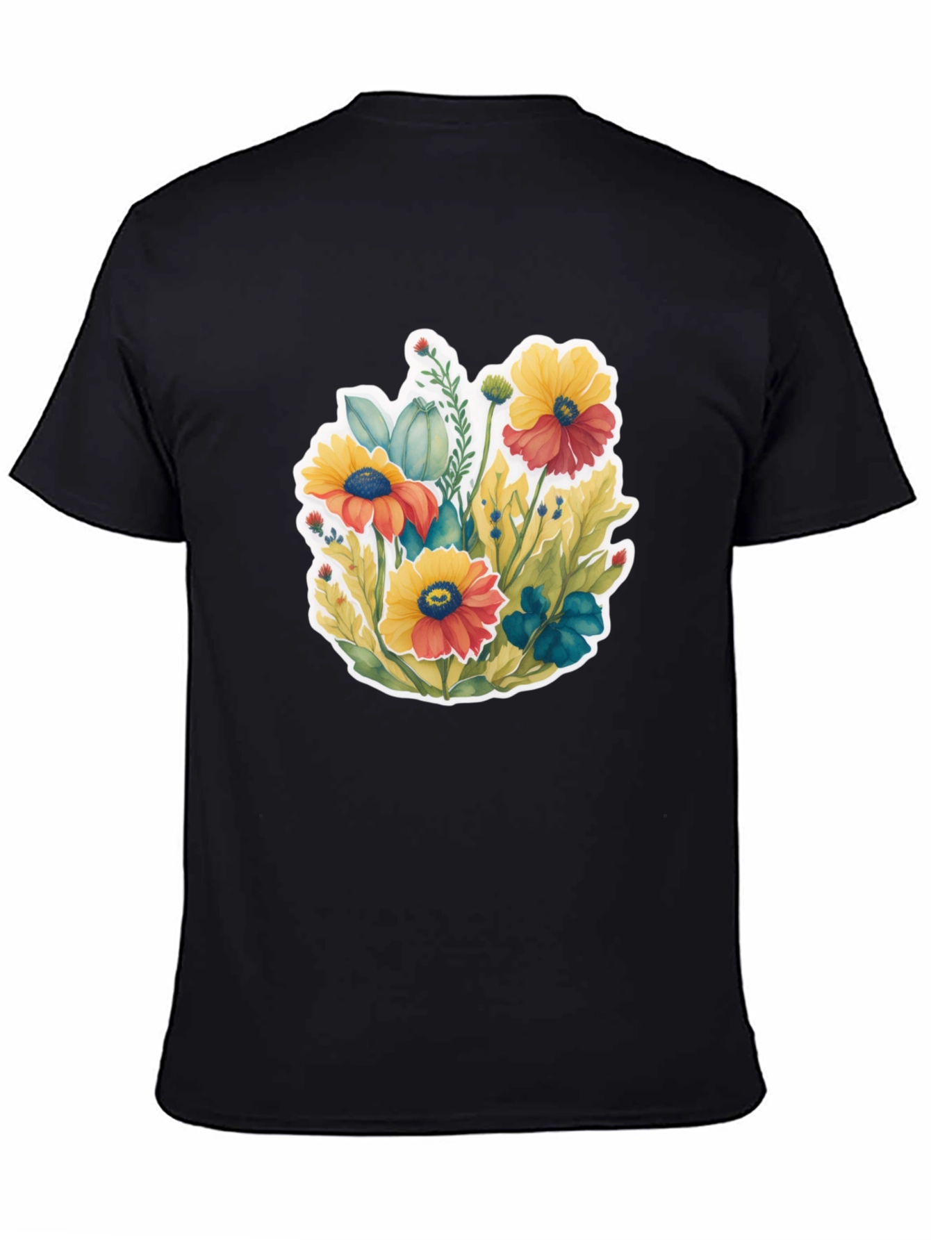 Floral Graphic Tee - Black Cotton Blend T-Shirt