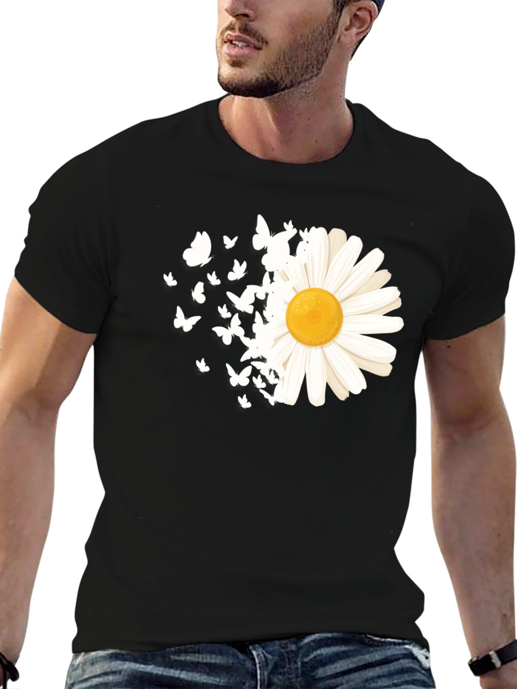 Daisy & Butterflies Graphic Black T-Shirt