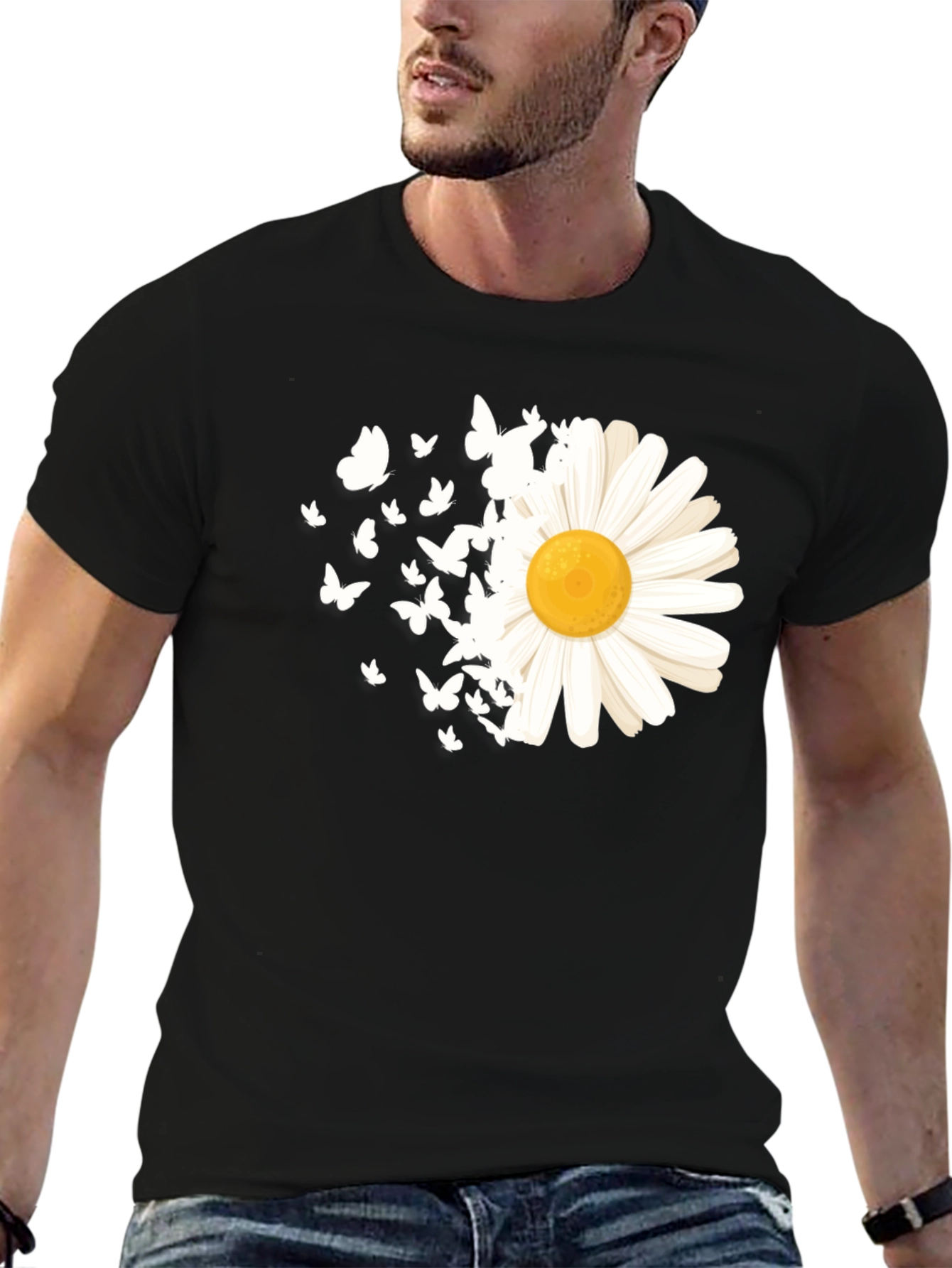 Daisy & Butterflies Graphic Black T-Shirt