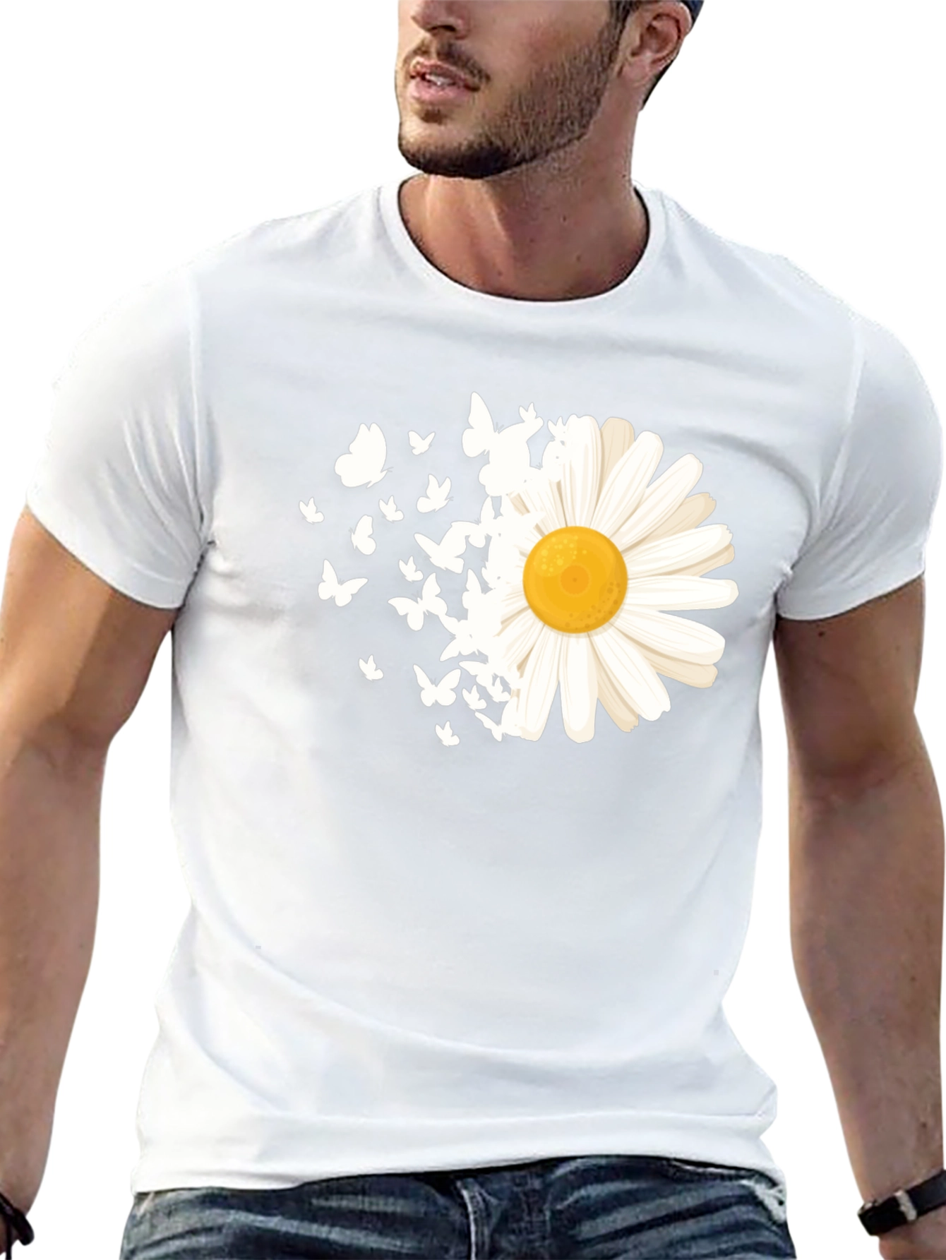 Daisy & Butterflies Graphic Black T-Shirt