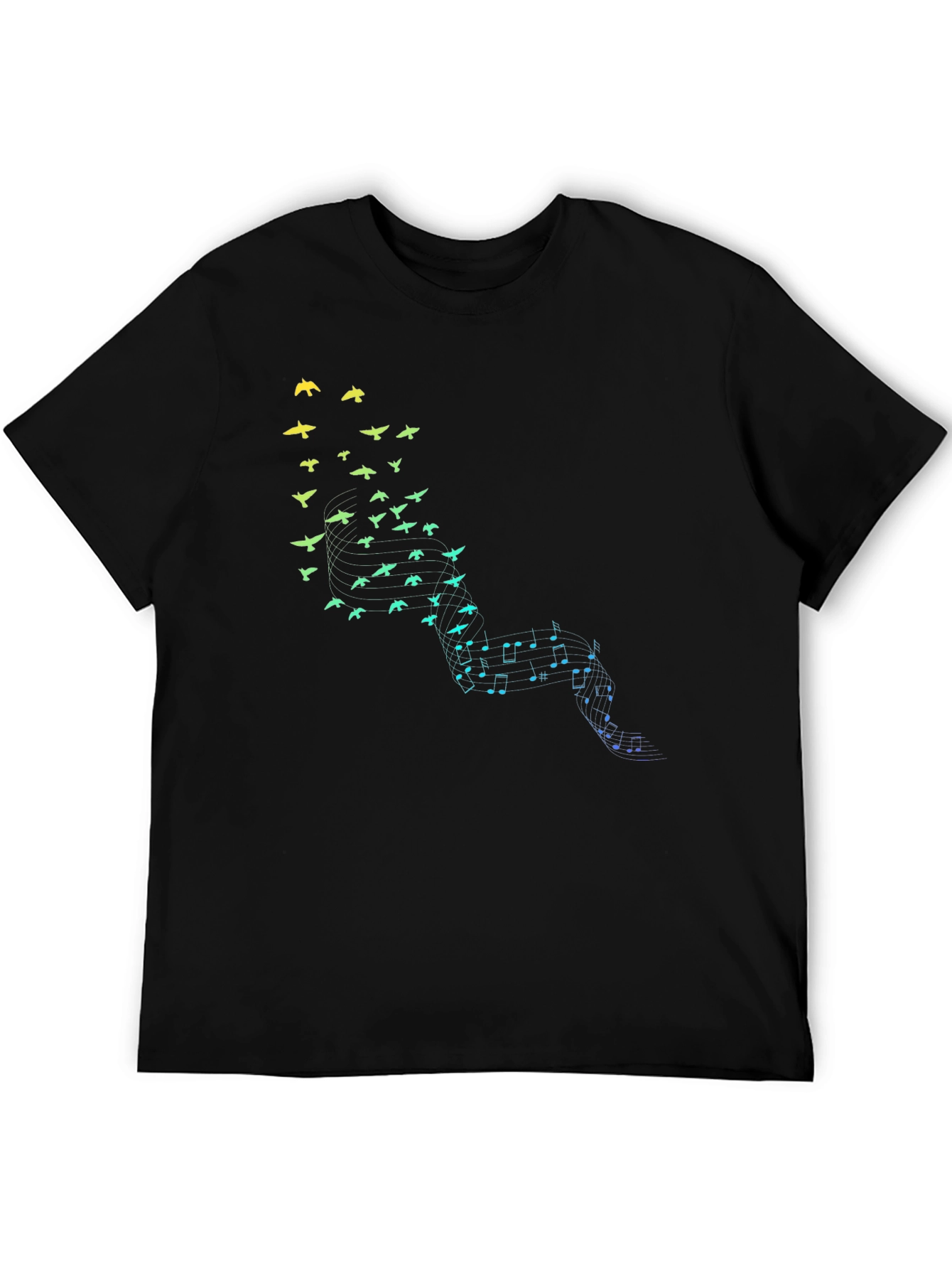 Musical Birds Graphic Tee - Black Cotton Comfort