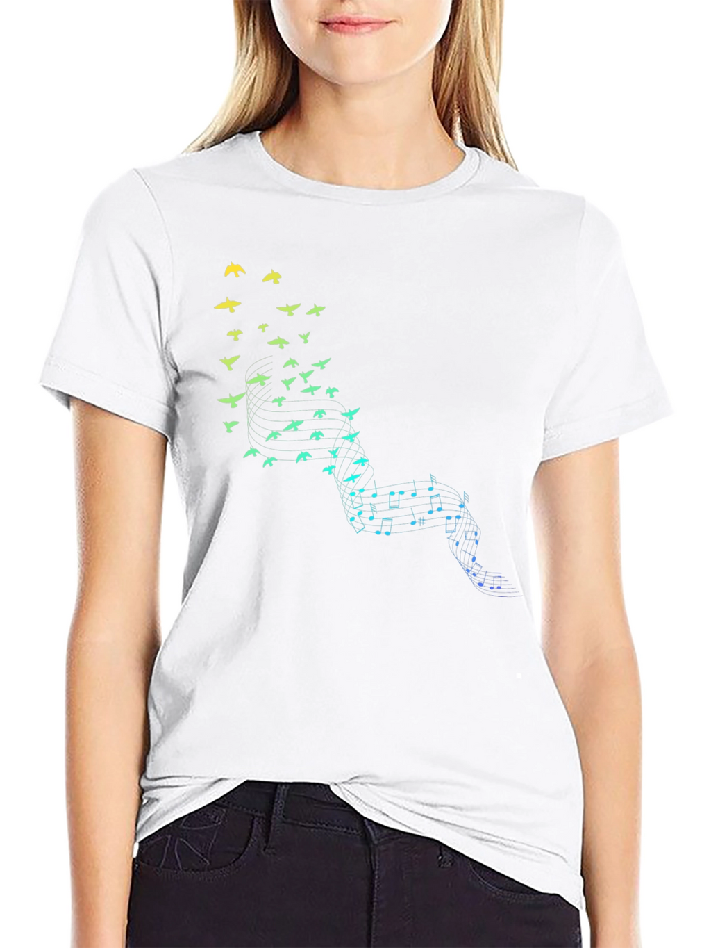 Musical Birds Graphic Tee - Black Cotton Comfort