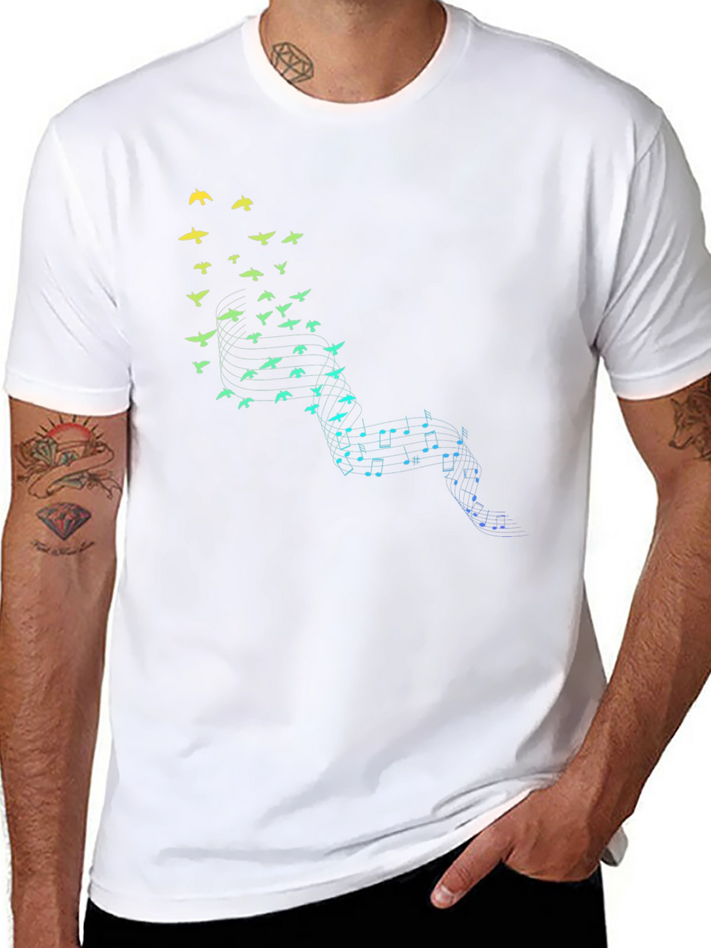 Musical Birds Graphic Tee - Black Cotton Comfort