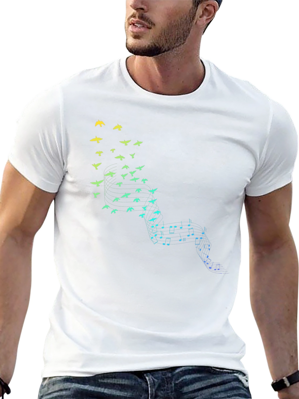 Musical Birds Graphic Tee - Black Cotton Comfort