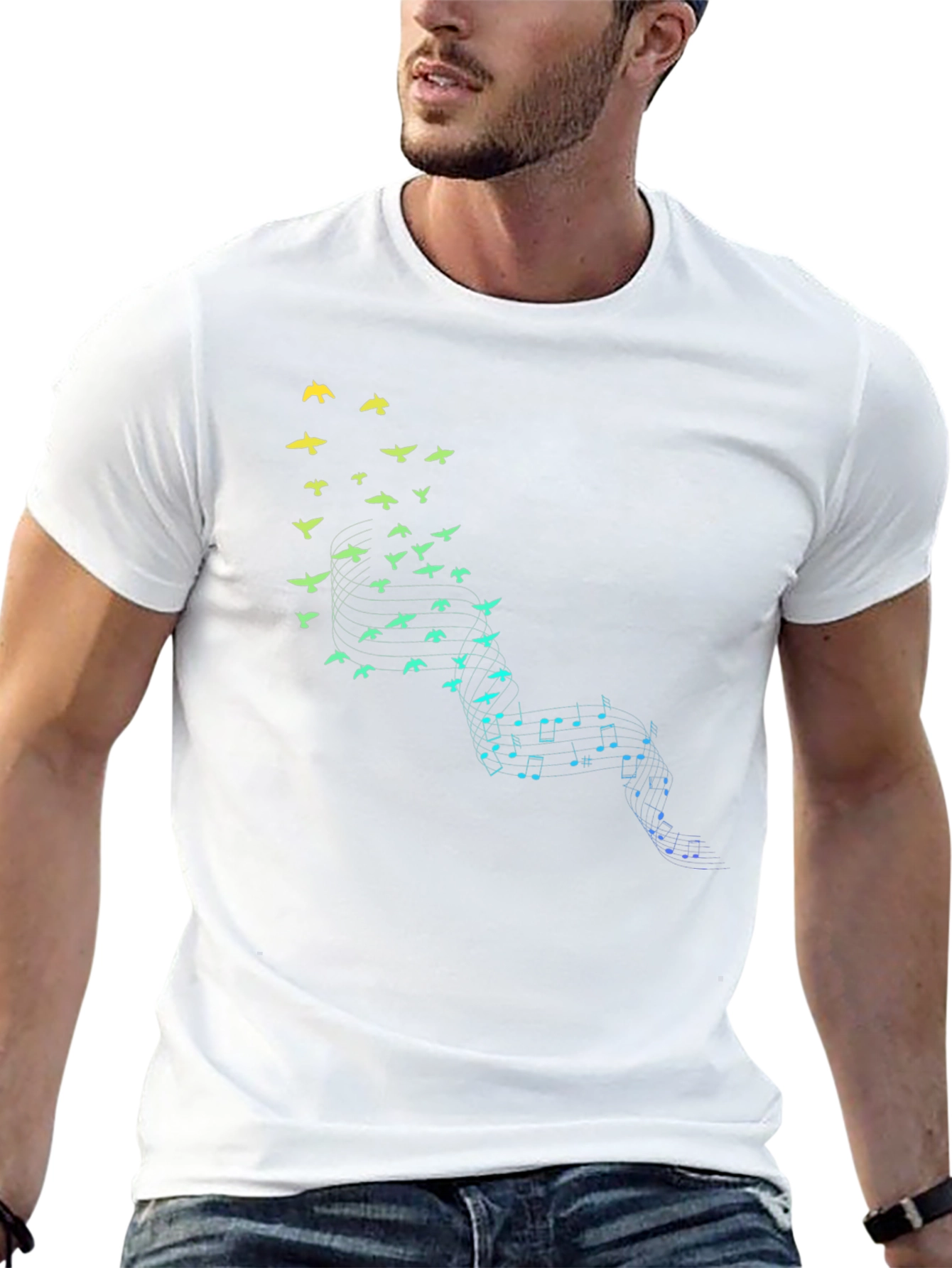 Musical Birds Graphic Tee - Black Cotton Comfort