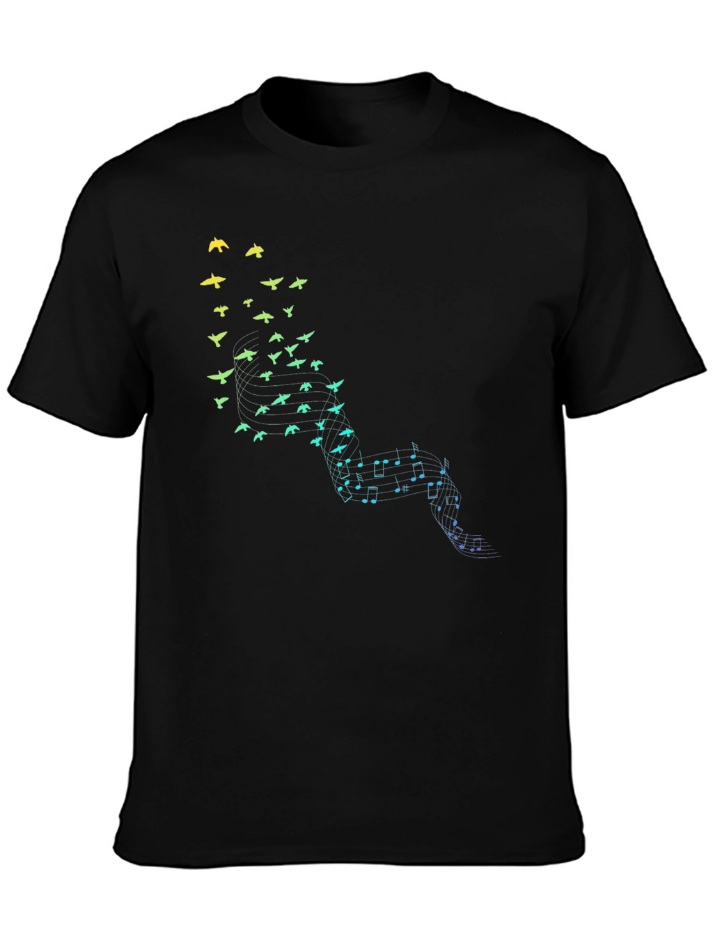Musical Birds Graphic Tee - Black Cotton Comfort