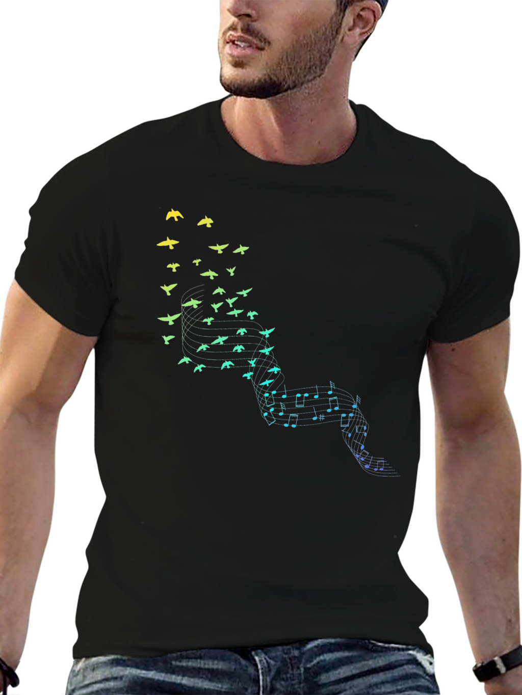 Musical Birds Graphic Tee - Black Cotton Comfort
