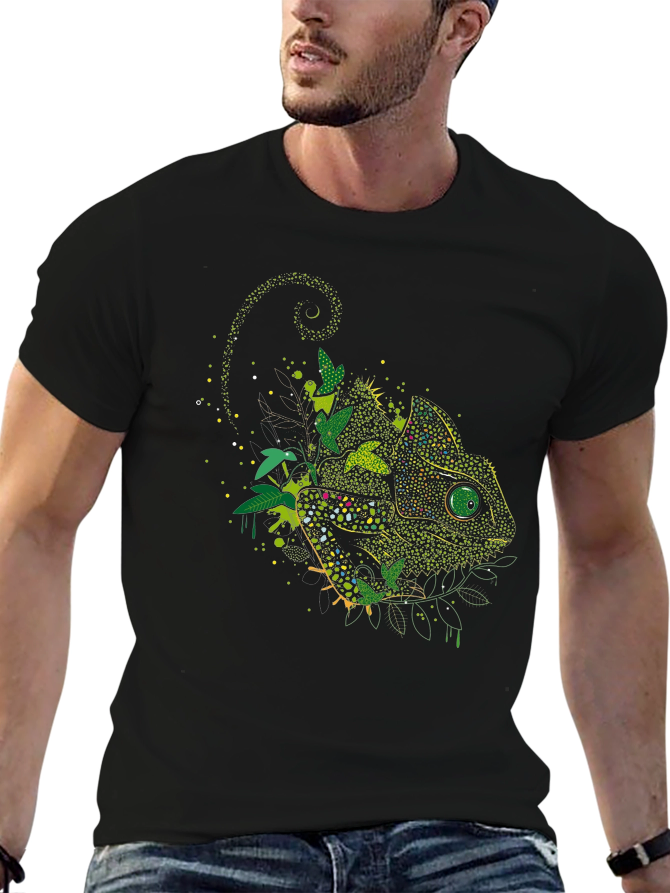 Chameleon Graphic Print Black T-Shirt