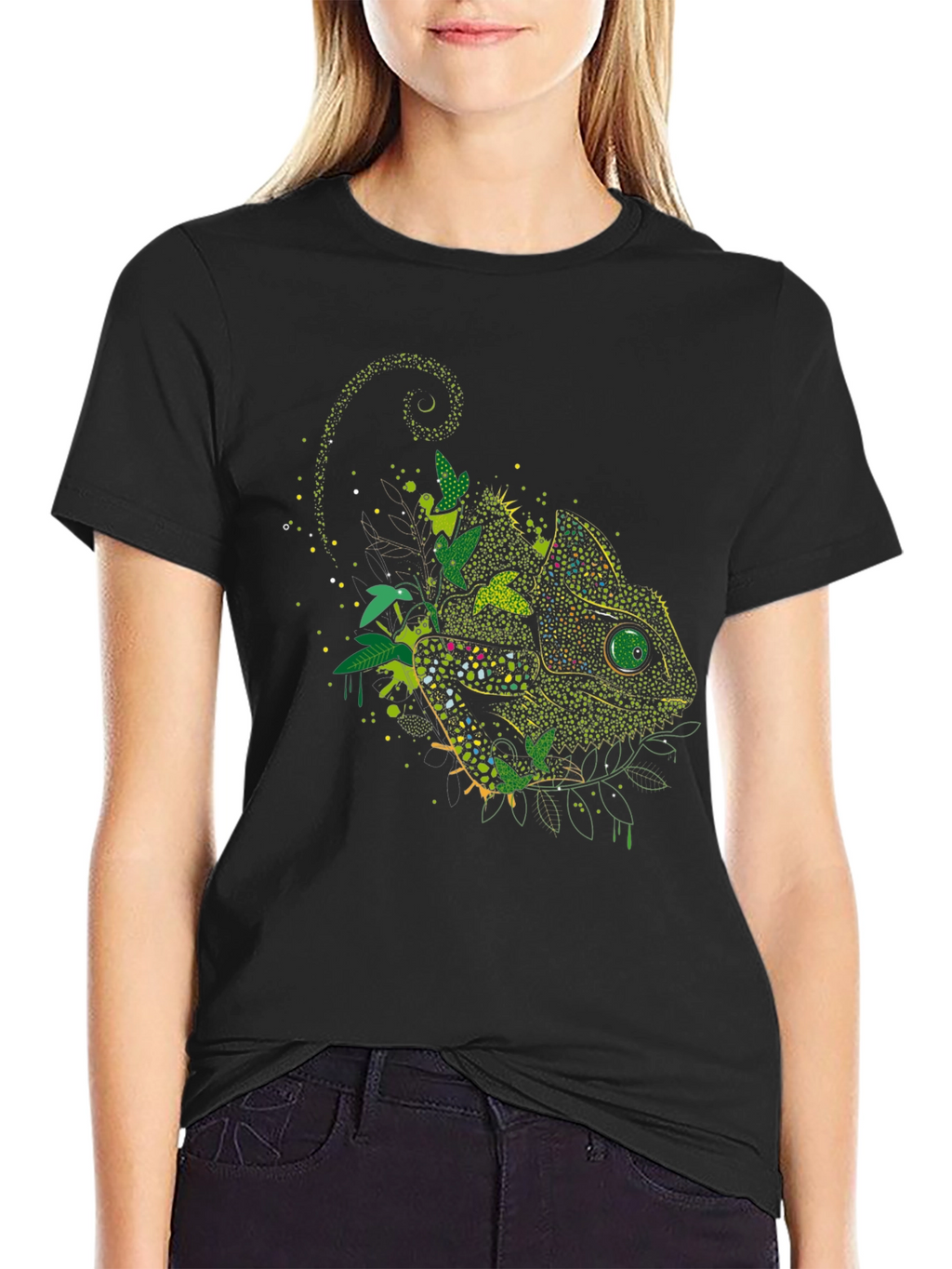 Chameleon Graphic Print Black T-Shirt