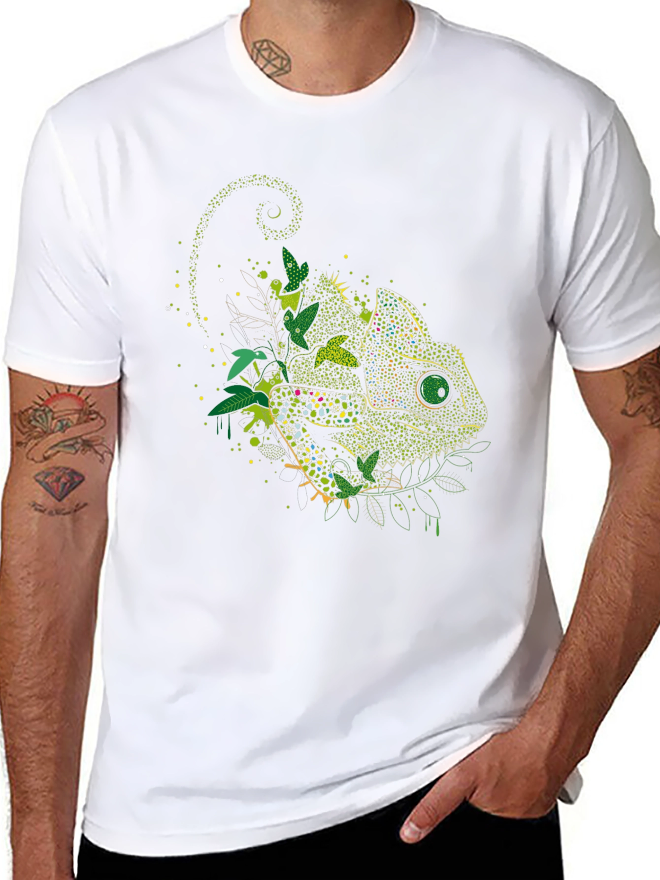 Chameleon Graphic Print Black T-Shirt