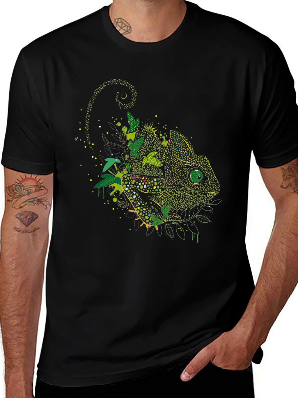 Chameleon Graphic Print Black T-Shirt