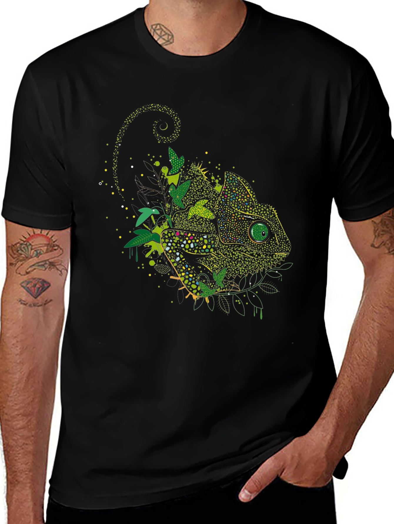 Chameleon Graphic Print Black T-Shirt