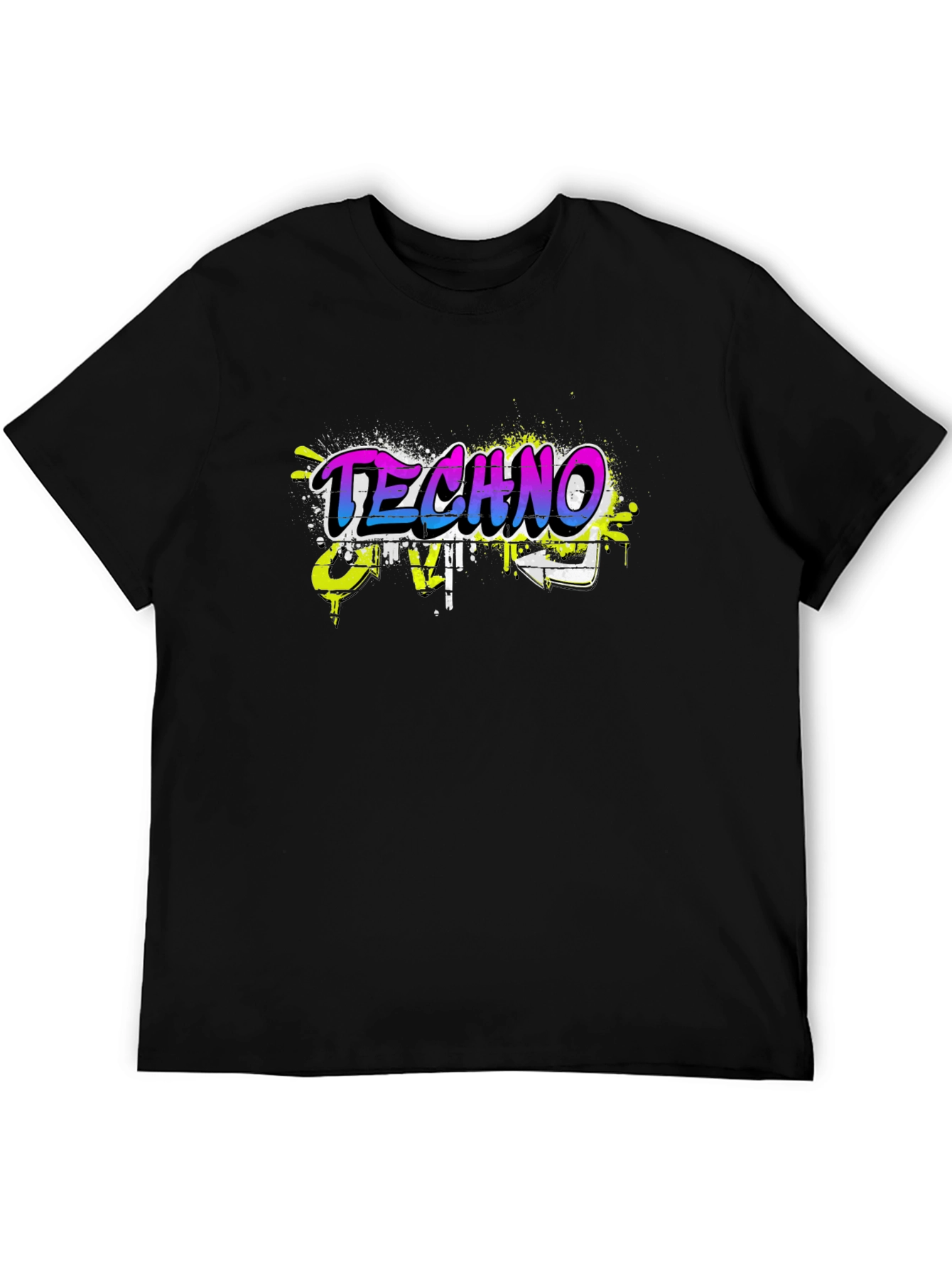 Techno Music Graffiti Style Black T-Shirt