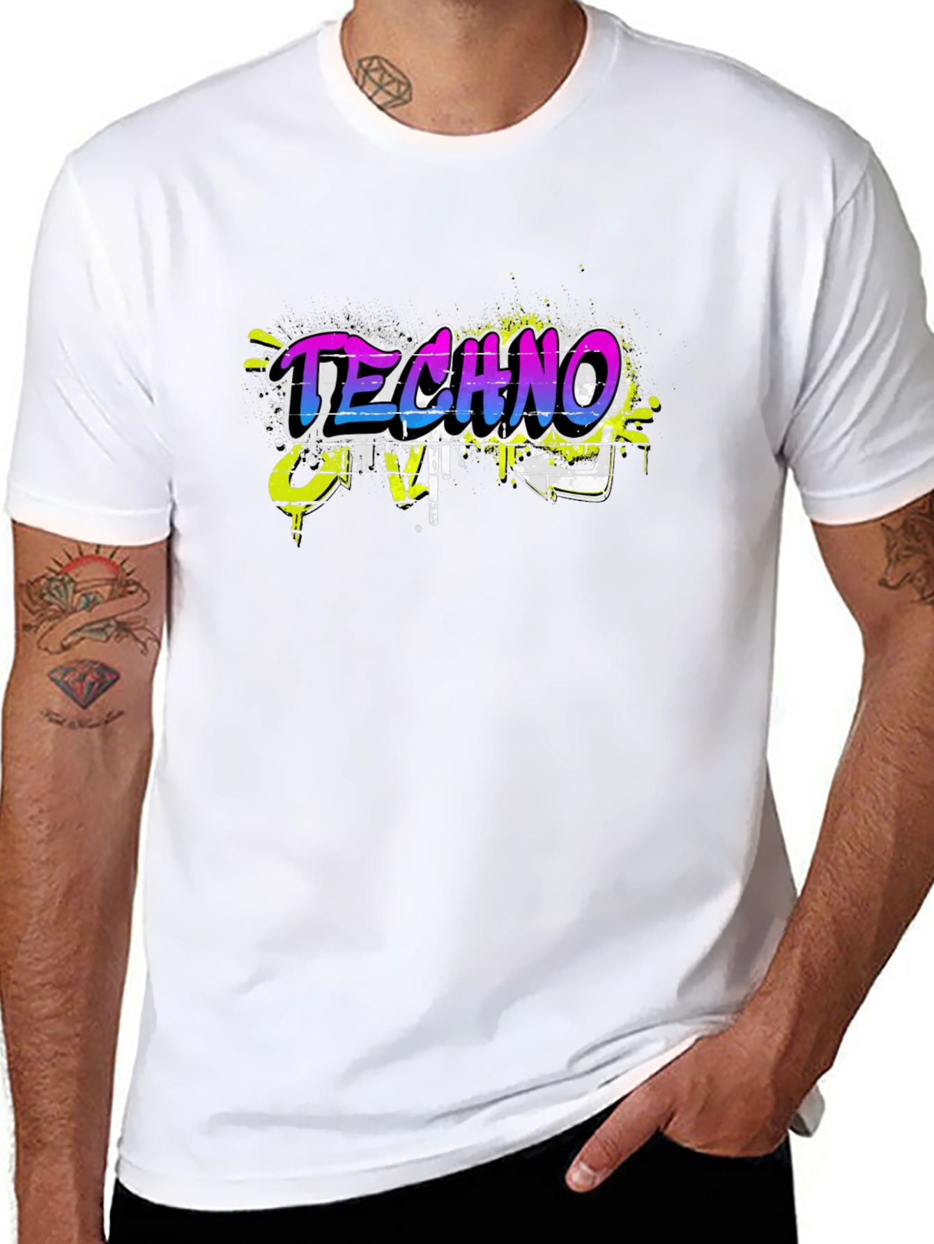 Techno Music Graffiti Style Black T-Shirt