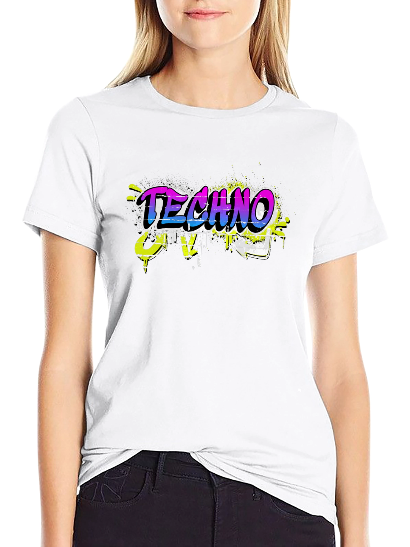 Techno Music Graffiti Style Black T-Shirt