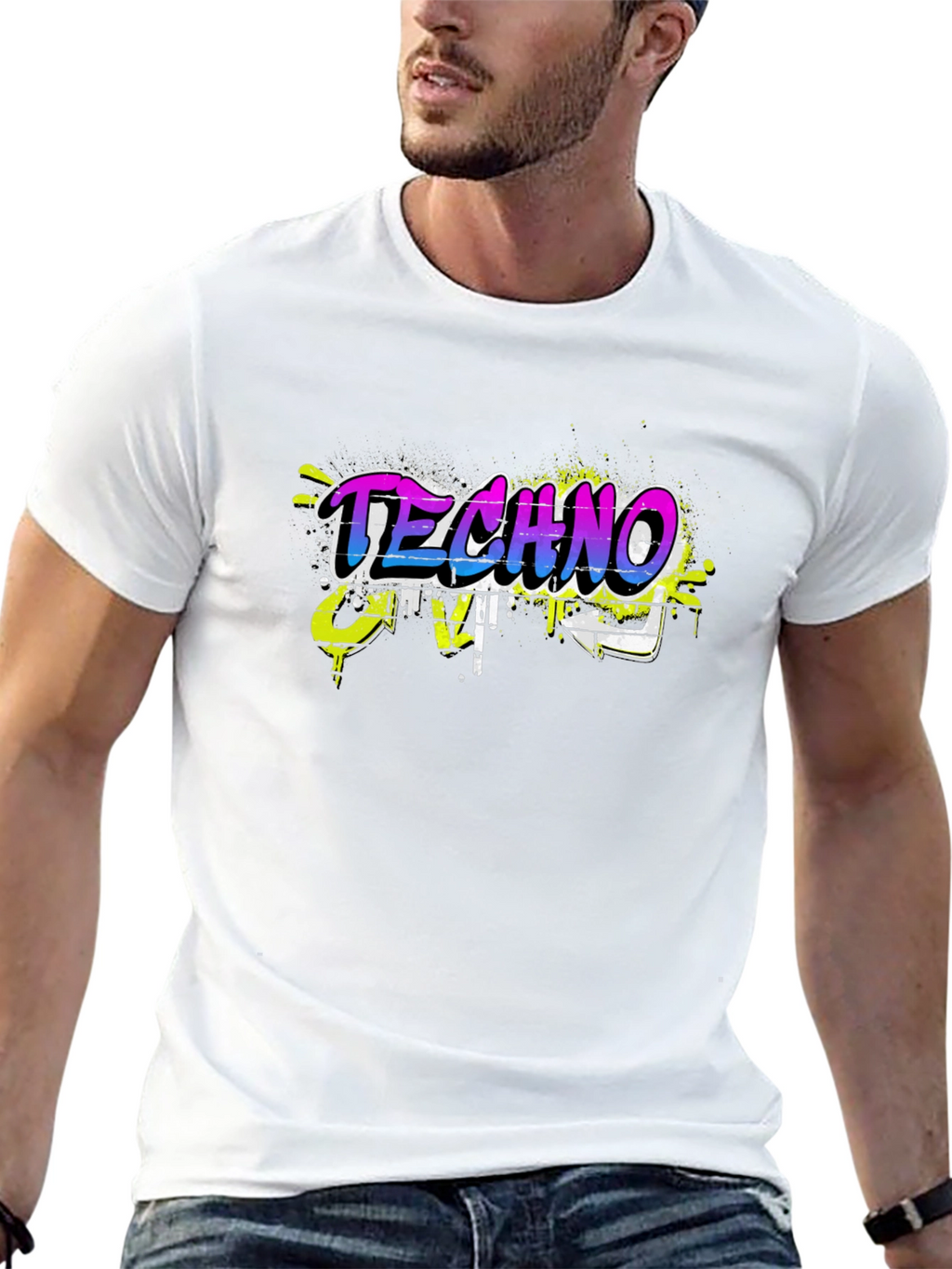 Techno Music Graffiti Style Black T-Shirt
