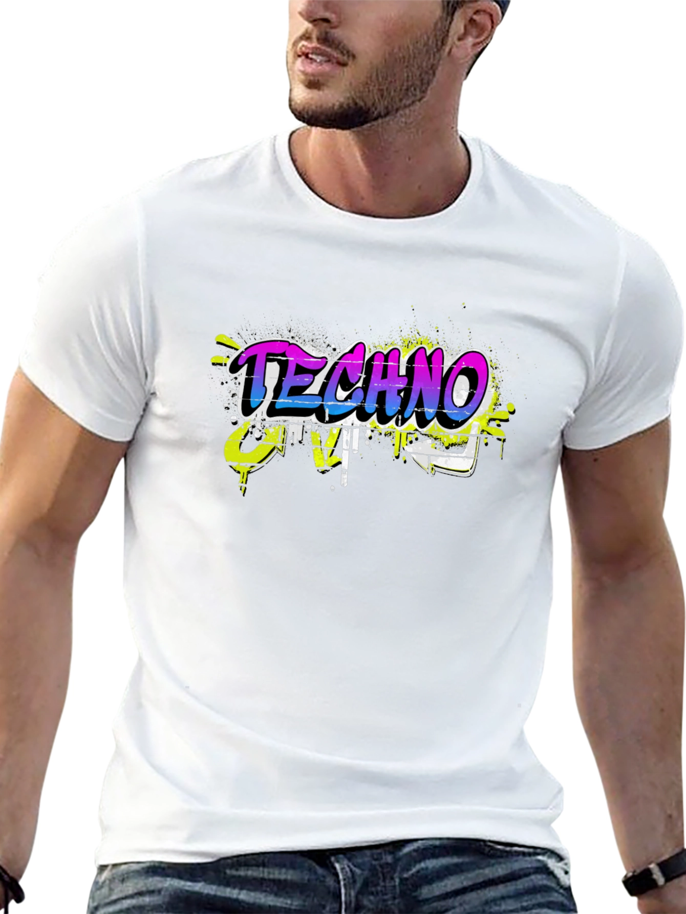 Techno Music Graffiti Style Black T-Shirt