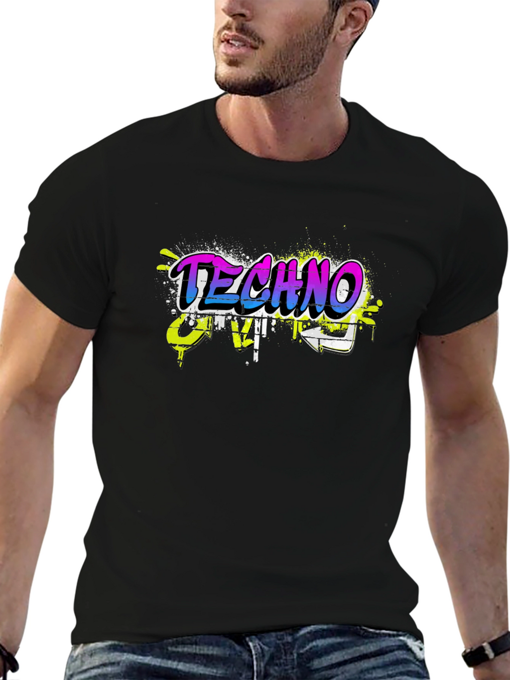 Techno Music Graffiti Style Black T-Shirt