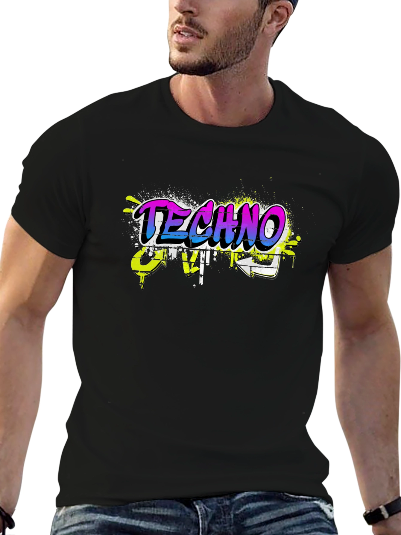 Techno Music Graffiti Style Black T-Shirt