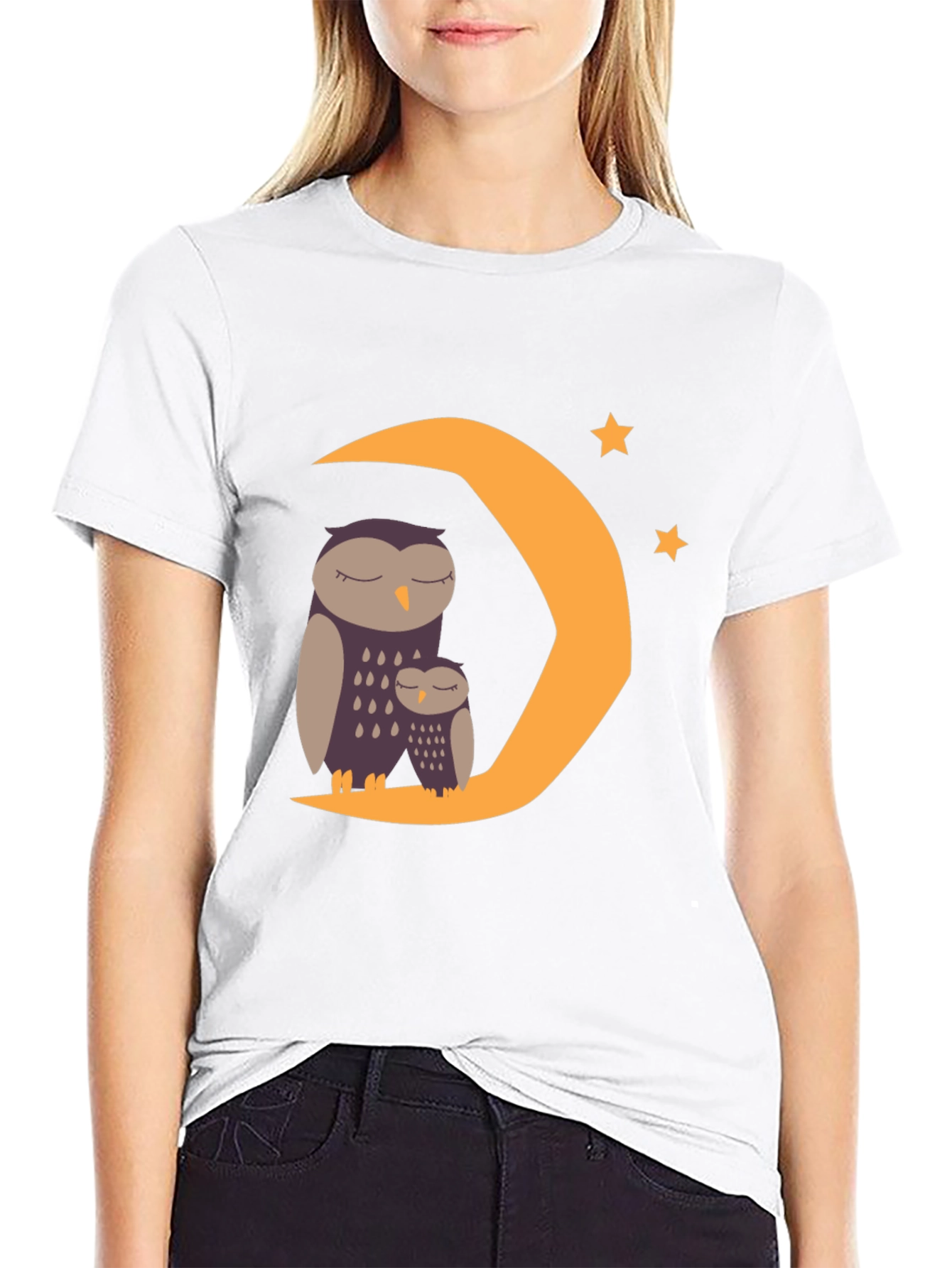 Sleepy Owl Moon Graphic Tee - Black