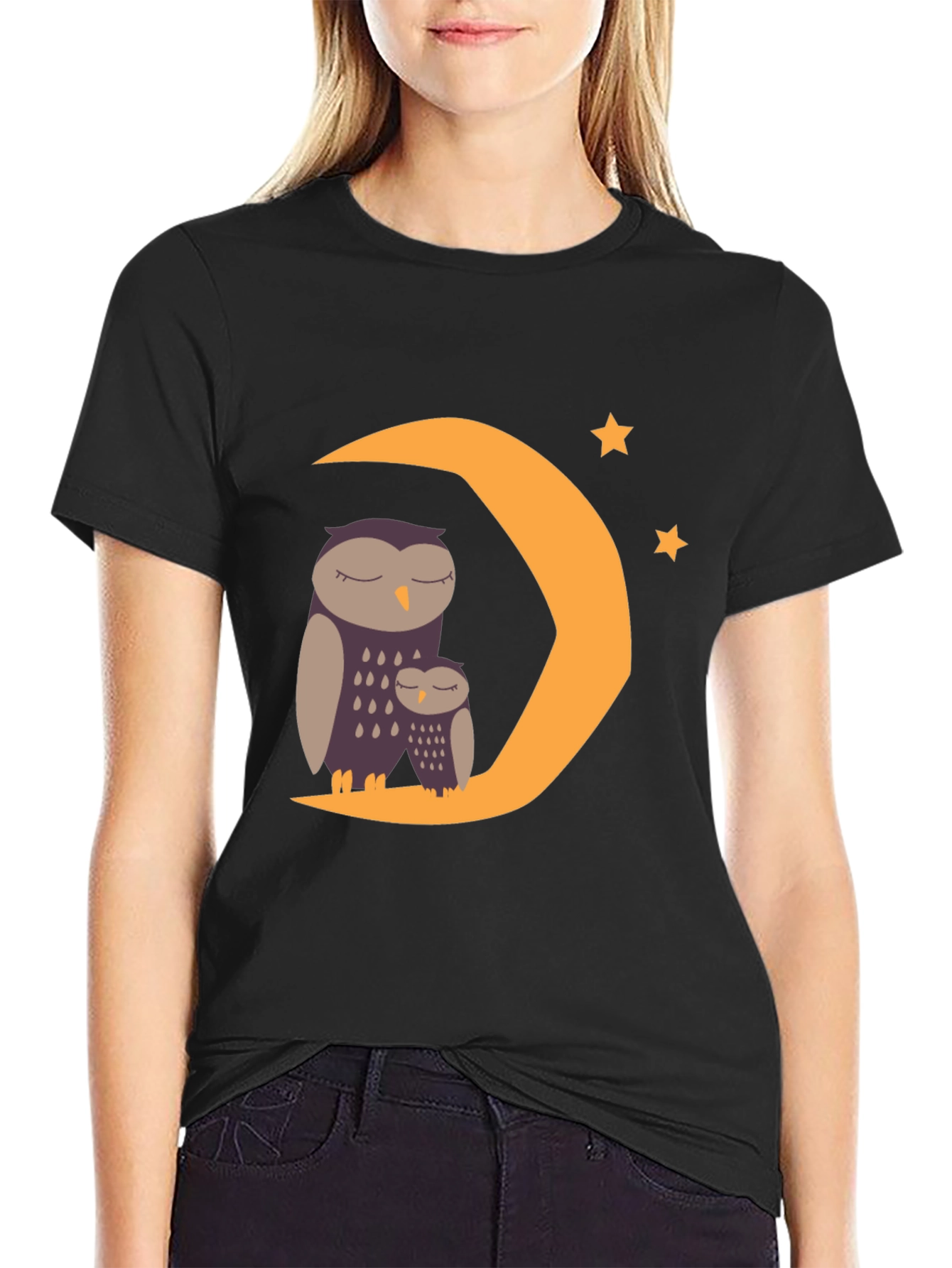 Sleepy Owl Moon Graphic Tee - Black