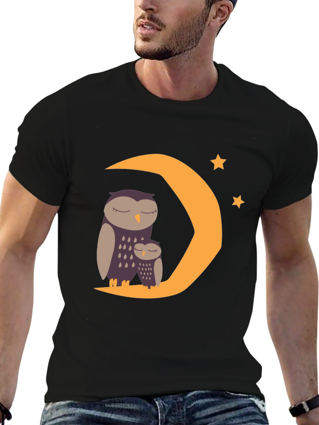 Sleepy Owl Moon Graphic Tee - Black