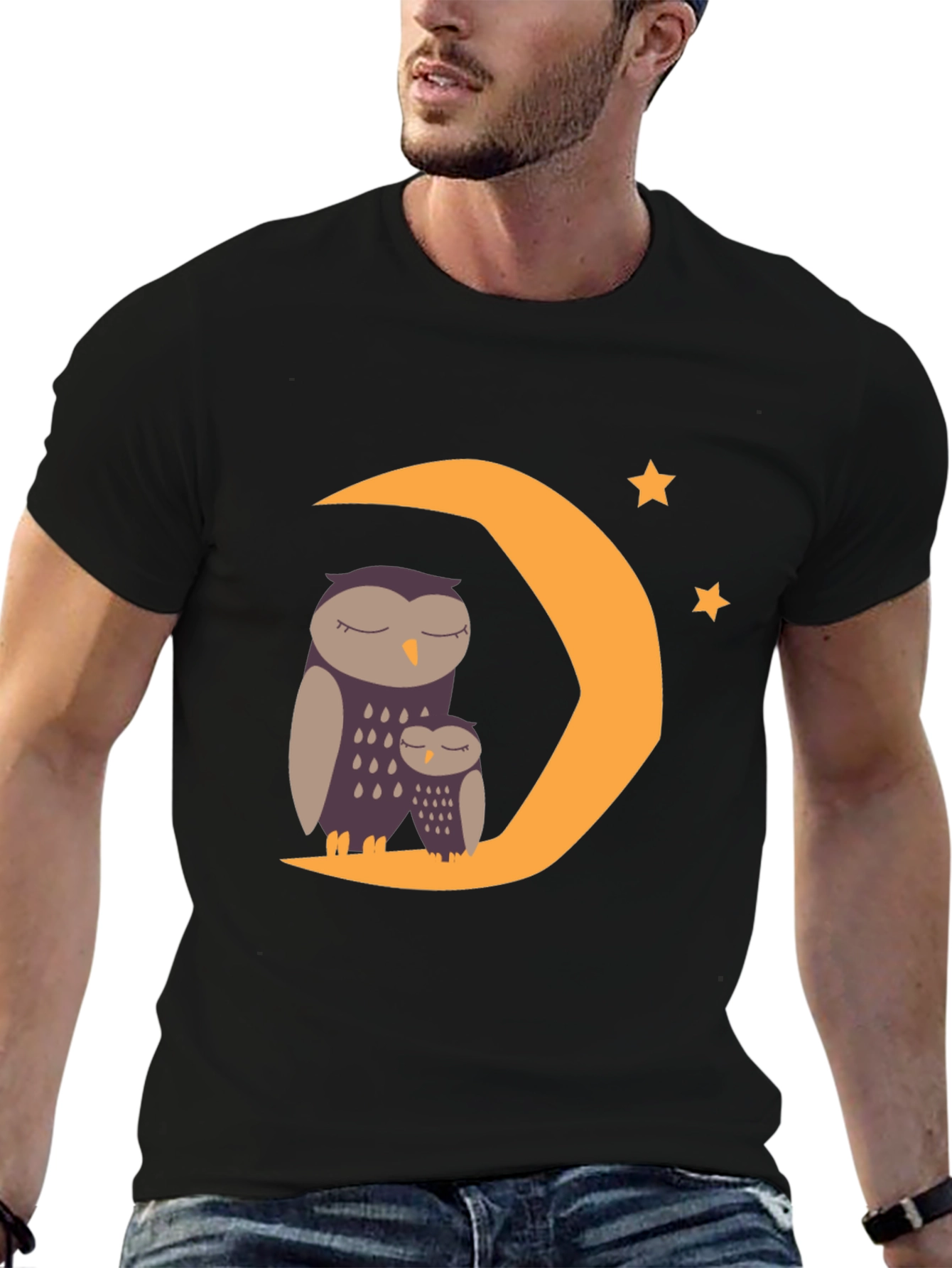 Sleepy Owl Moon Graphic Tee - Black