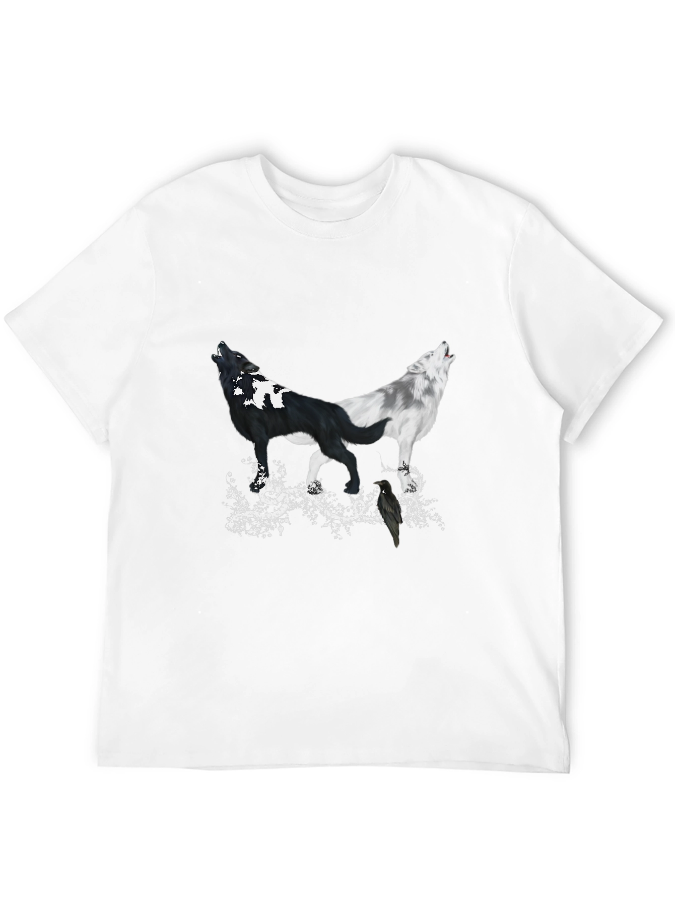 Yin Yang Wolves & Raven Black T-Shirt