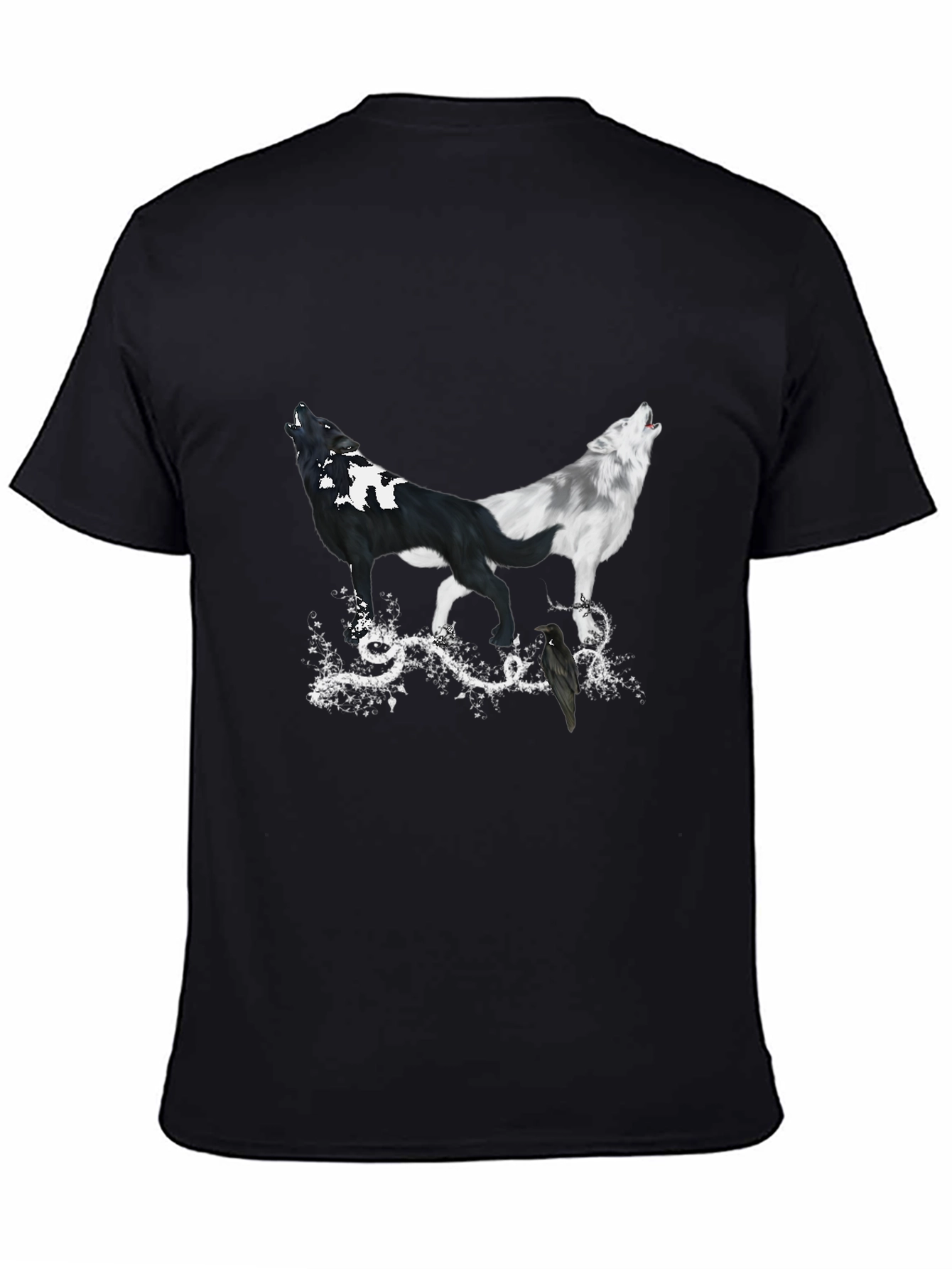 Yin Yang Wolves & Raven Black T-Shirt