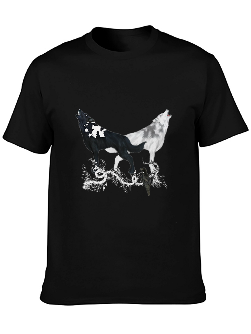 Yin Yang Wolves & Raven Black T-Shirt