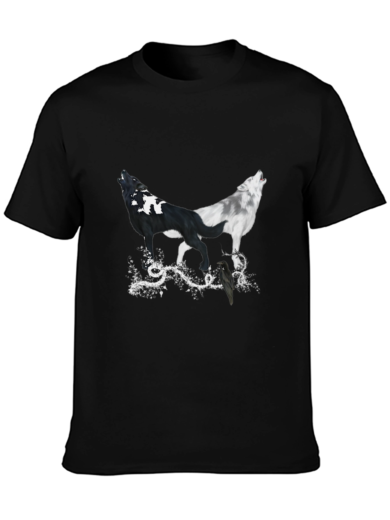 Yin Yang Wolves & Raven Black T-Shirt