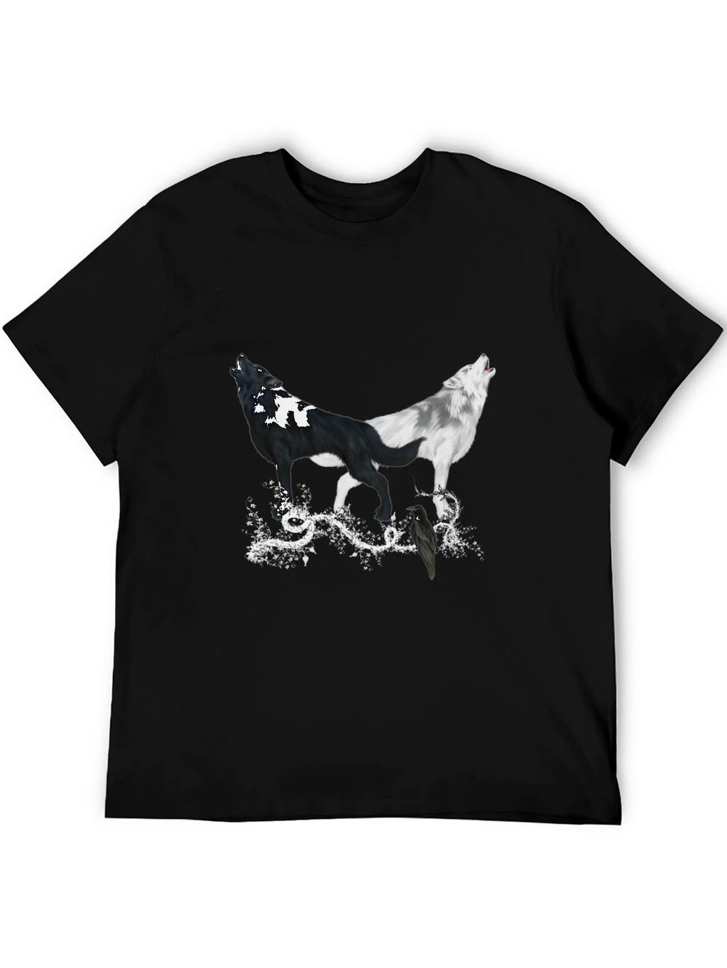 Yin Yang Wolves & Raven Black T-Shirt