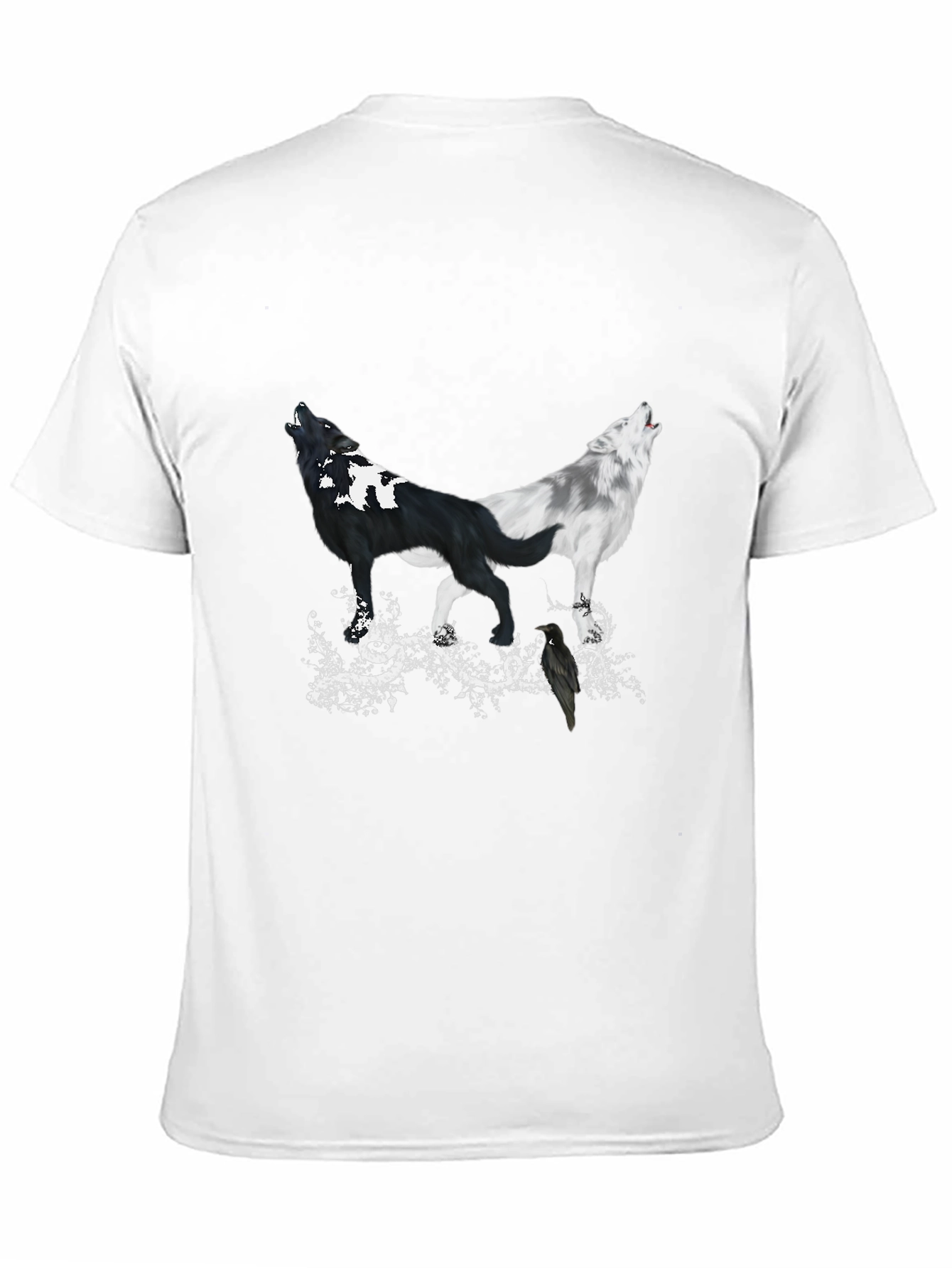 Yin Yang Wolves & Raven Black T-Shirt