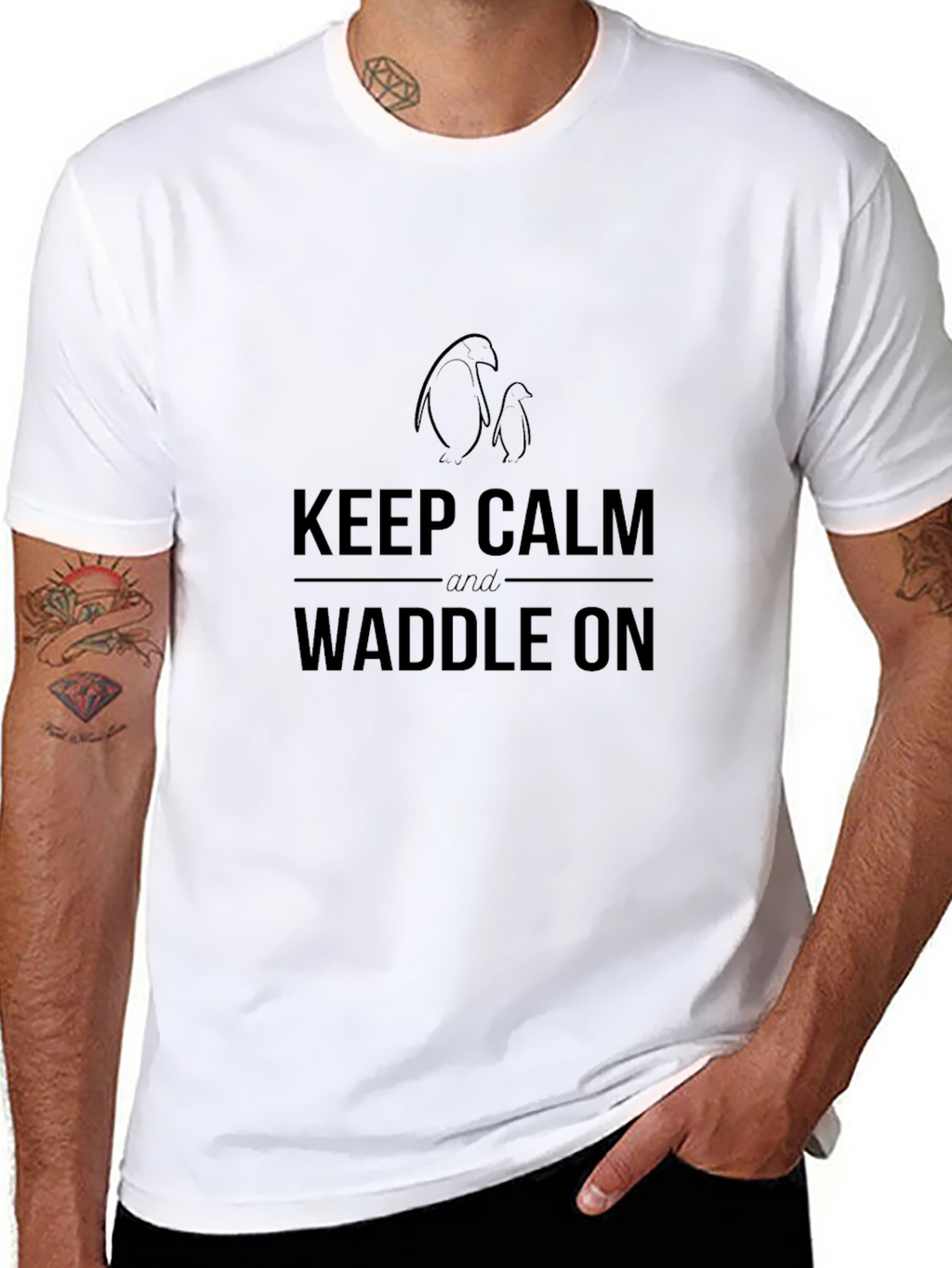 Keep Calm & Waddle On T-Shirt - Penguin Design