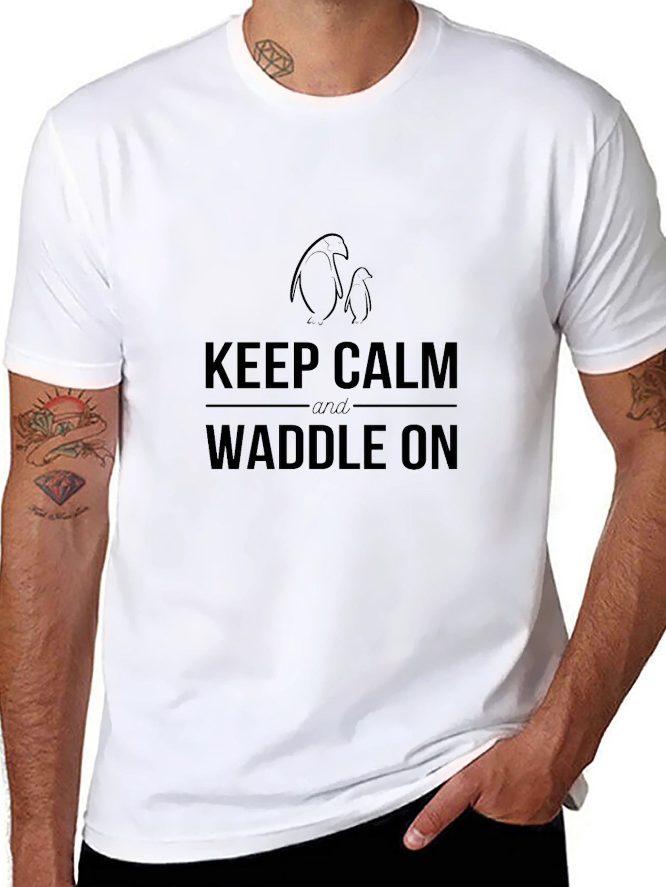 Keep Calm & Waddle On T-Shirt - Penguin Design