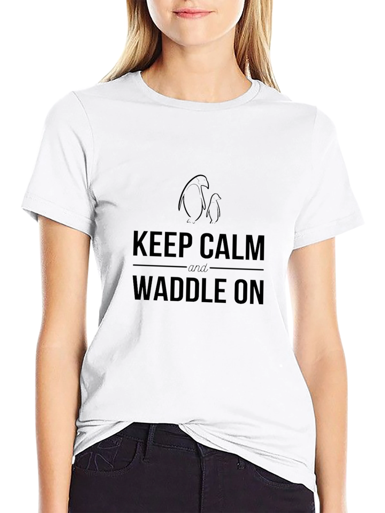 Keep Calm & Waddle On T-Shirt - Penguin Design