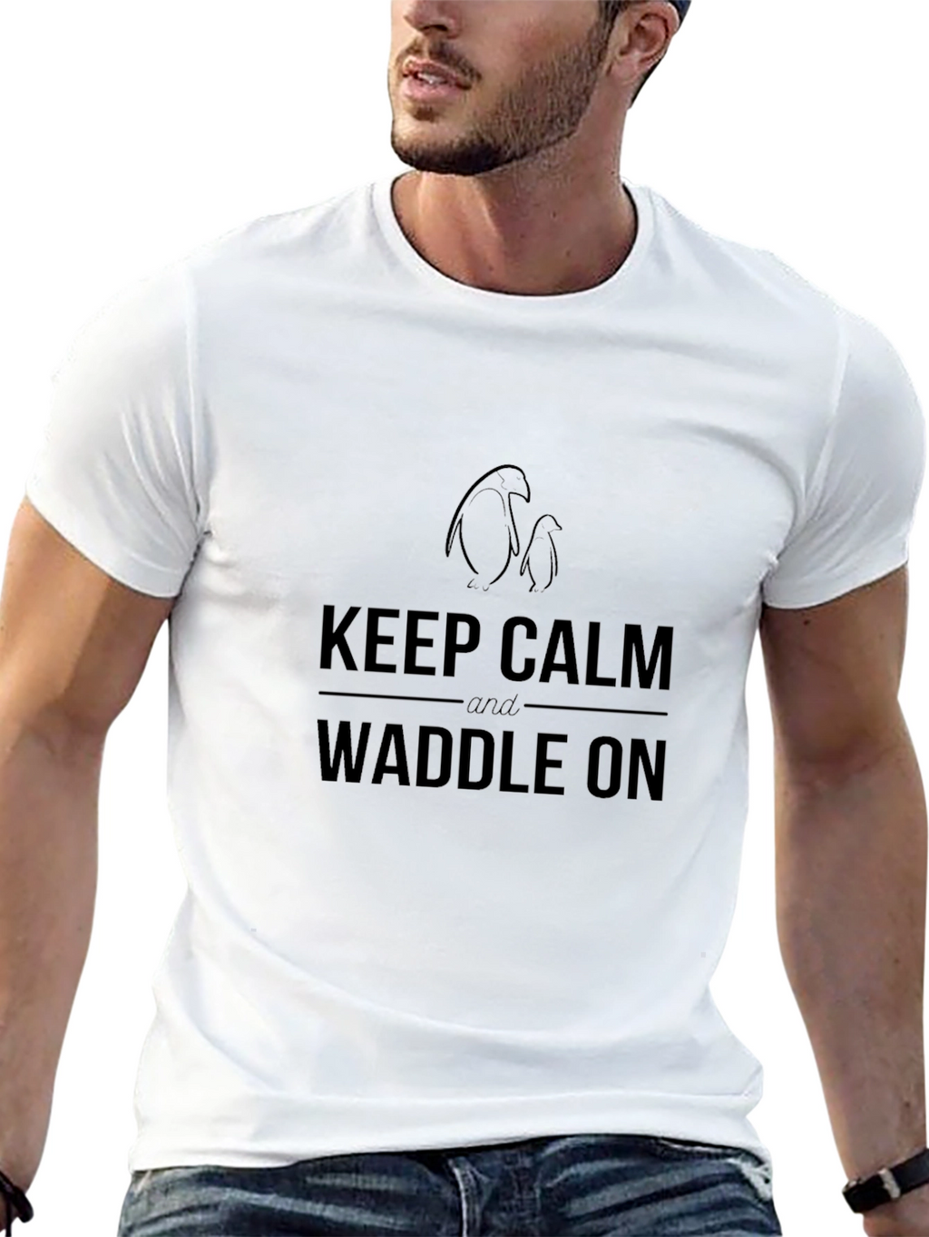 Keep Calm & Waddle On T-Shirt - Penguin Design