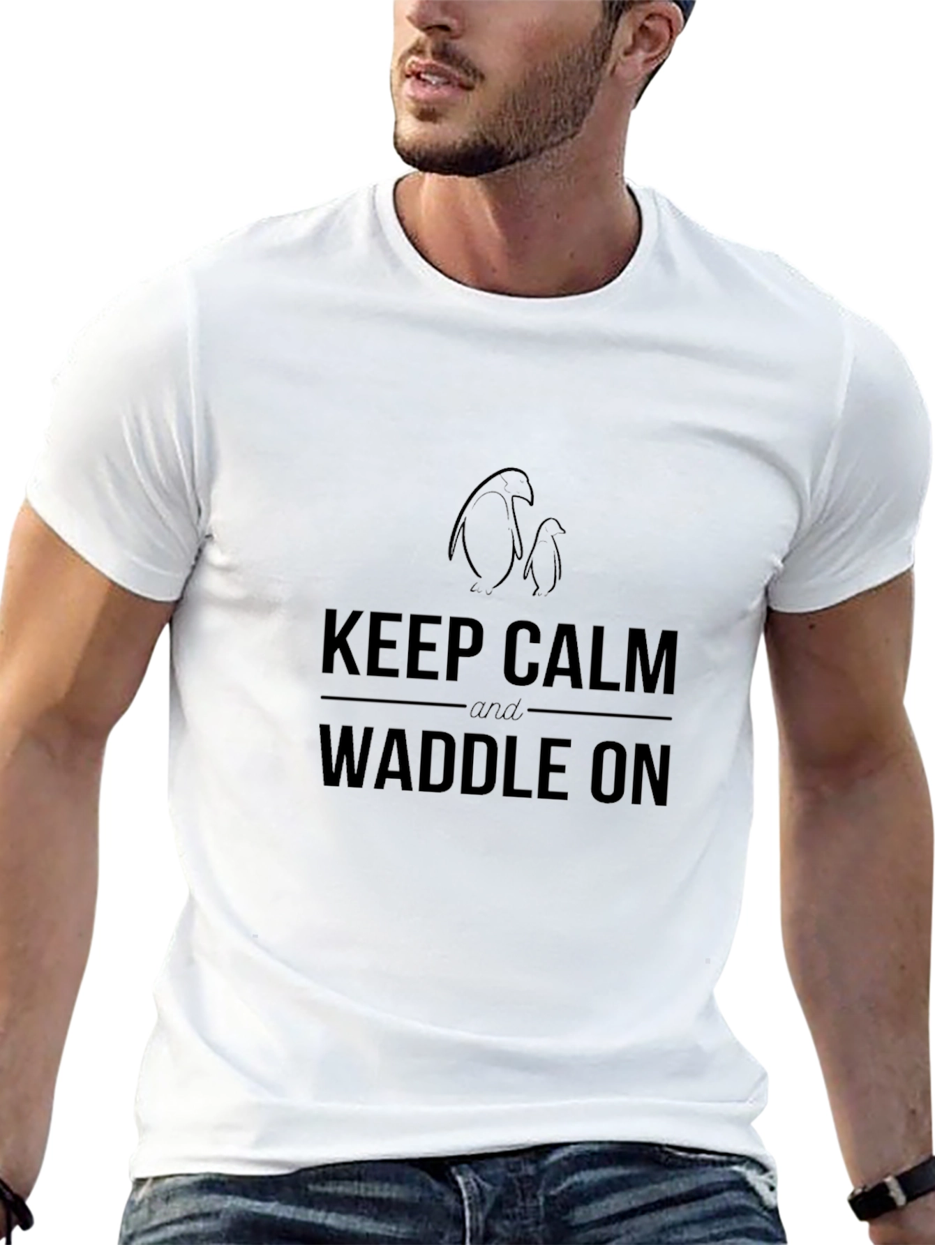 Keep Calm & Waddle On T-Shirt - Penguin Design