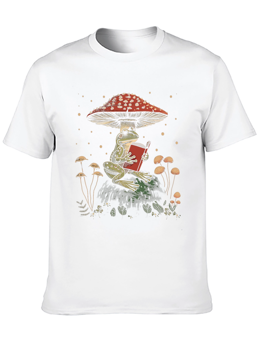 Frog Reading Under Mushroom Graphic Tee