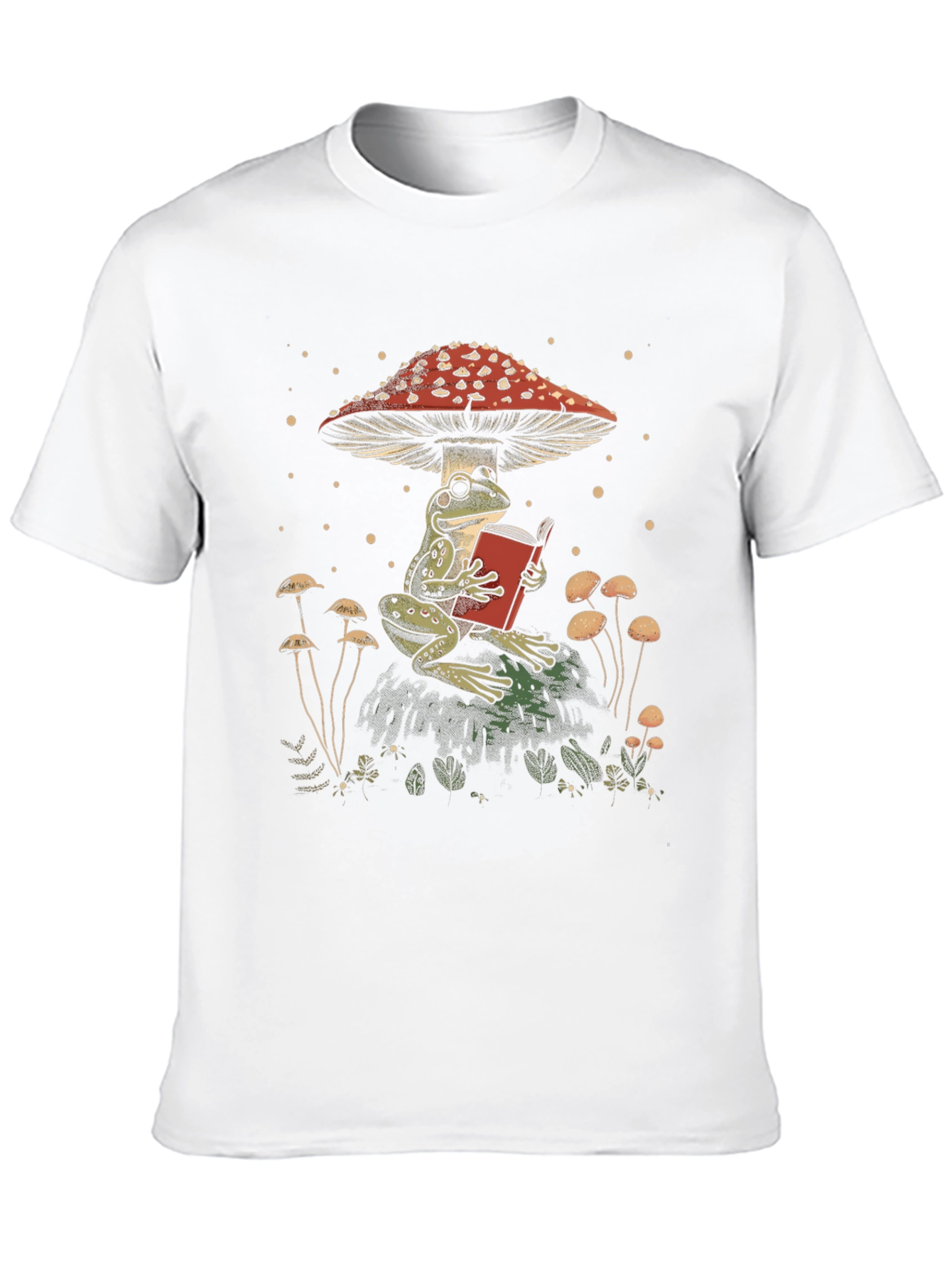 Frog Reading Under Mushroom Graphic Tee