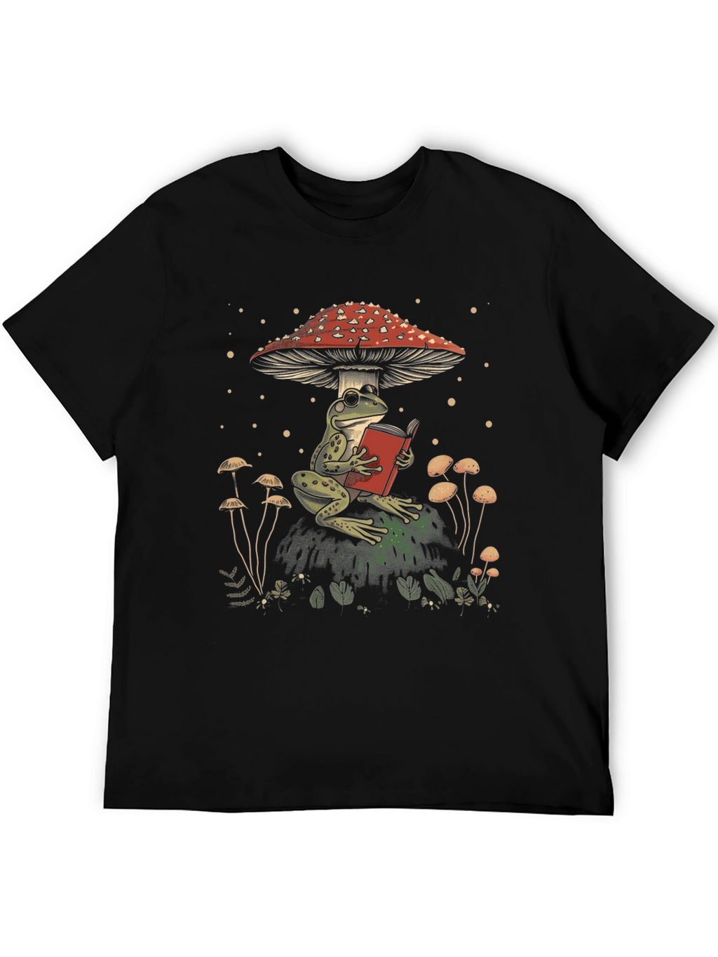 Frog Reading Under Mushroom Graphic Tee