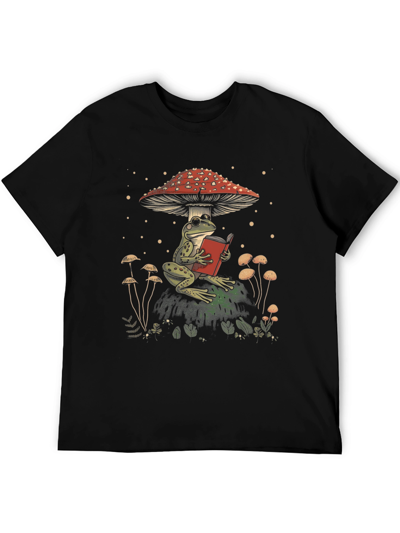 Frog Reading Under Mushroom Graphic Tee