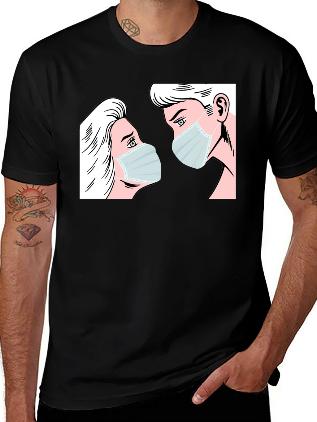 Masked Lovers Graphic Tee - Black