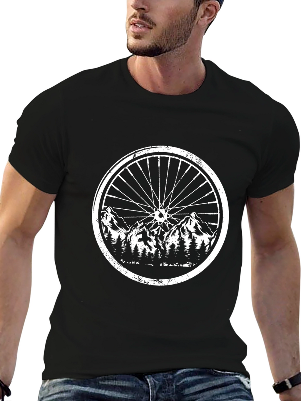 Mountain Bike Wheel Graphic Tee - Nature Inspired Design