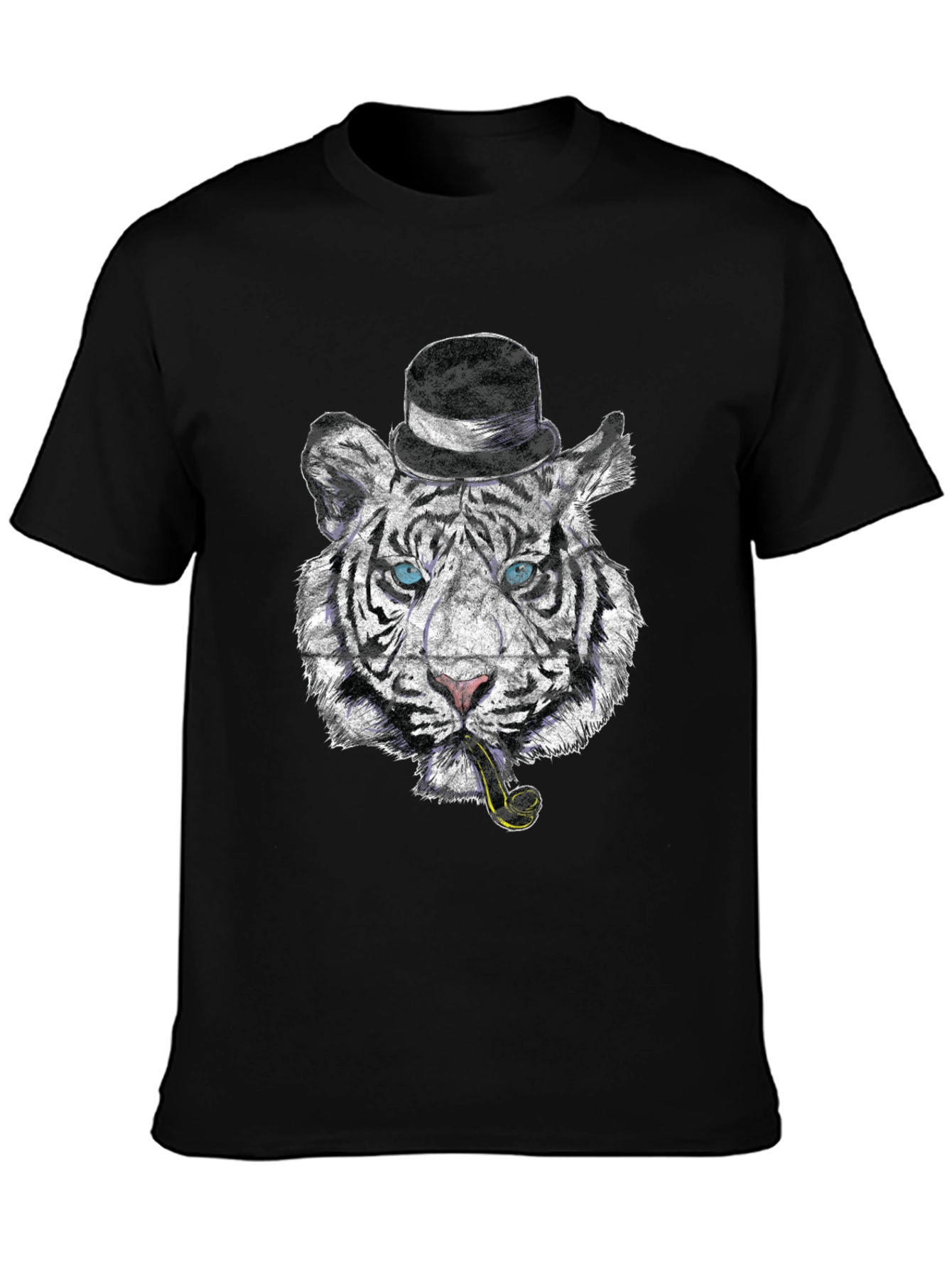 Tiger with Hat & Pipe Black Graphic Tee