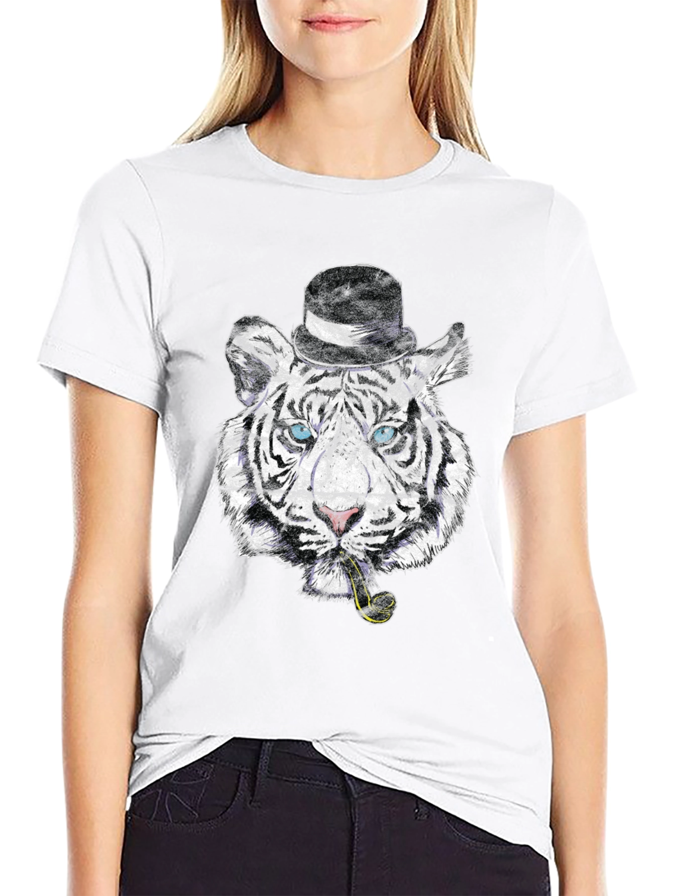 Tiger with Hat & Pipe Black Graphic Tee